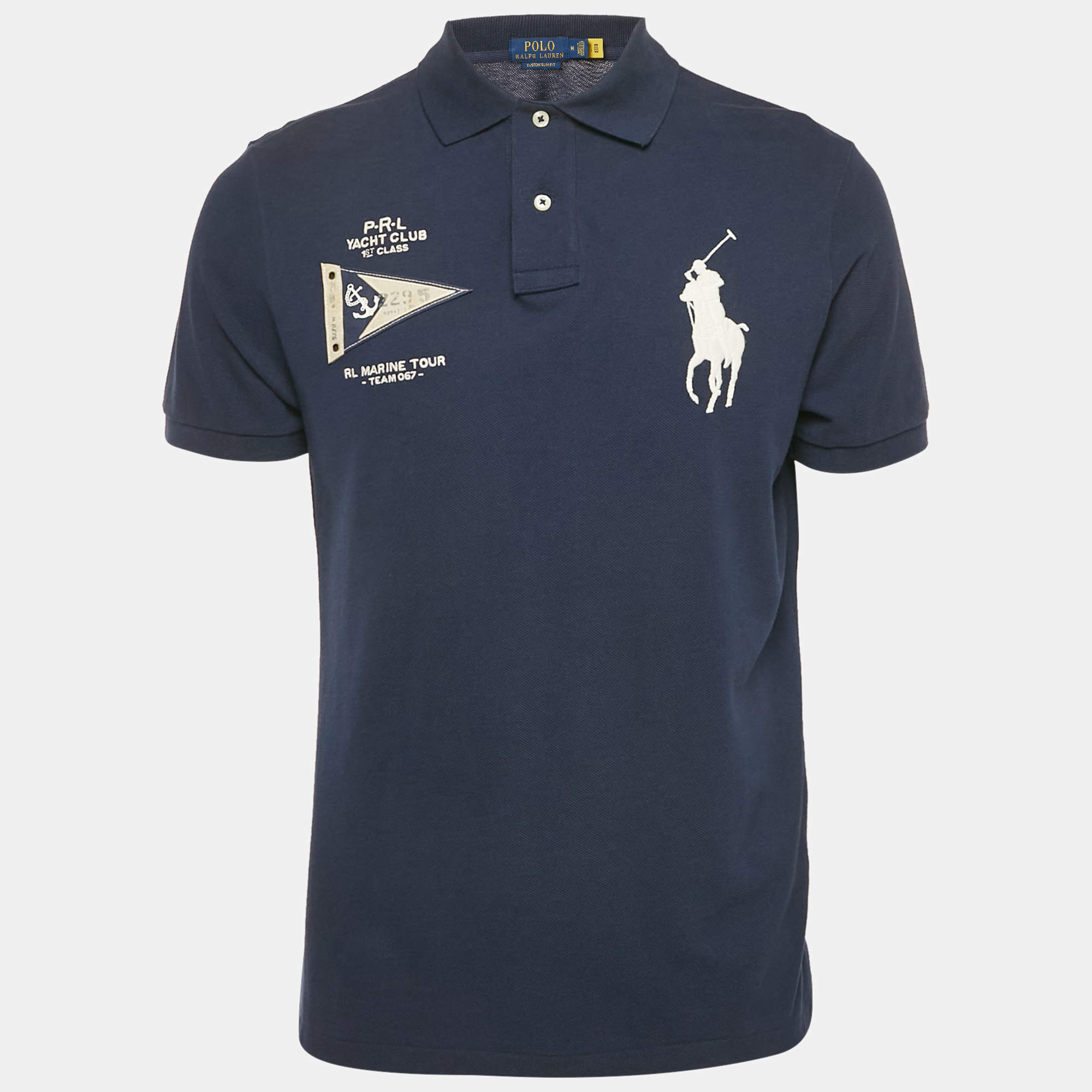 Polo Ralph Lauren Blue Cotton Pique Applique Detail Polo T-Shirt M