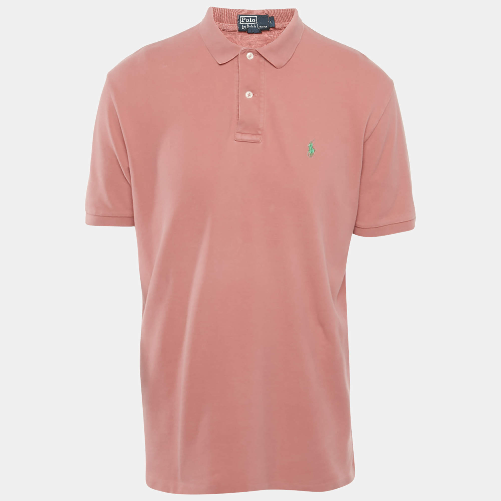 Polo Ralph Lauren Peach/Pink Cotton Pique Polo T-Shirt L