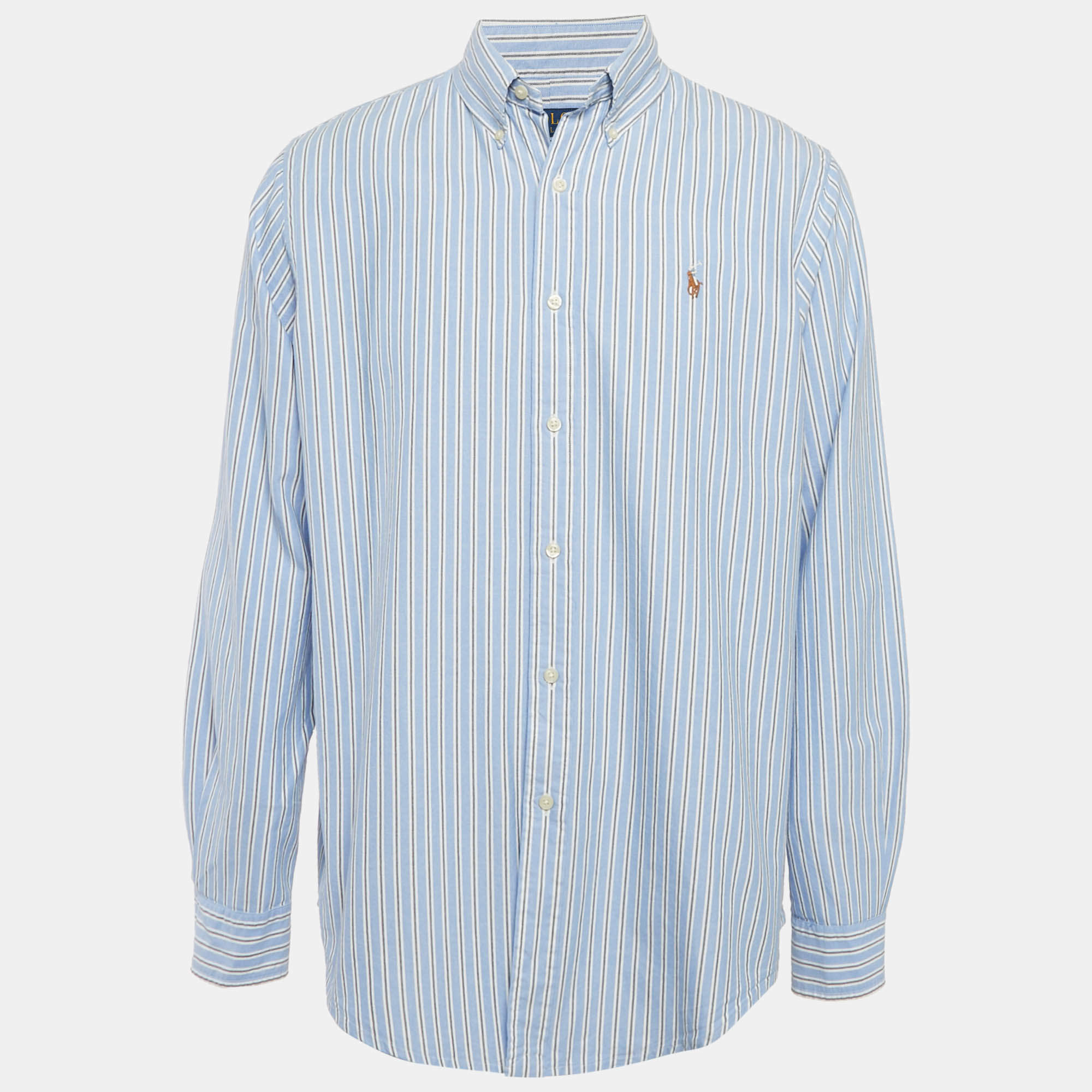 Pre Owned Polo Ralph Lauren Blue Striped Cotton Classic Fit Shirt L