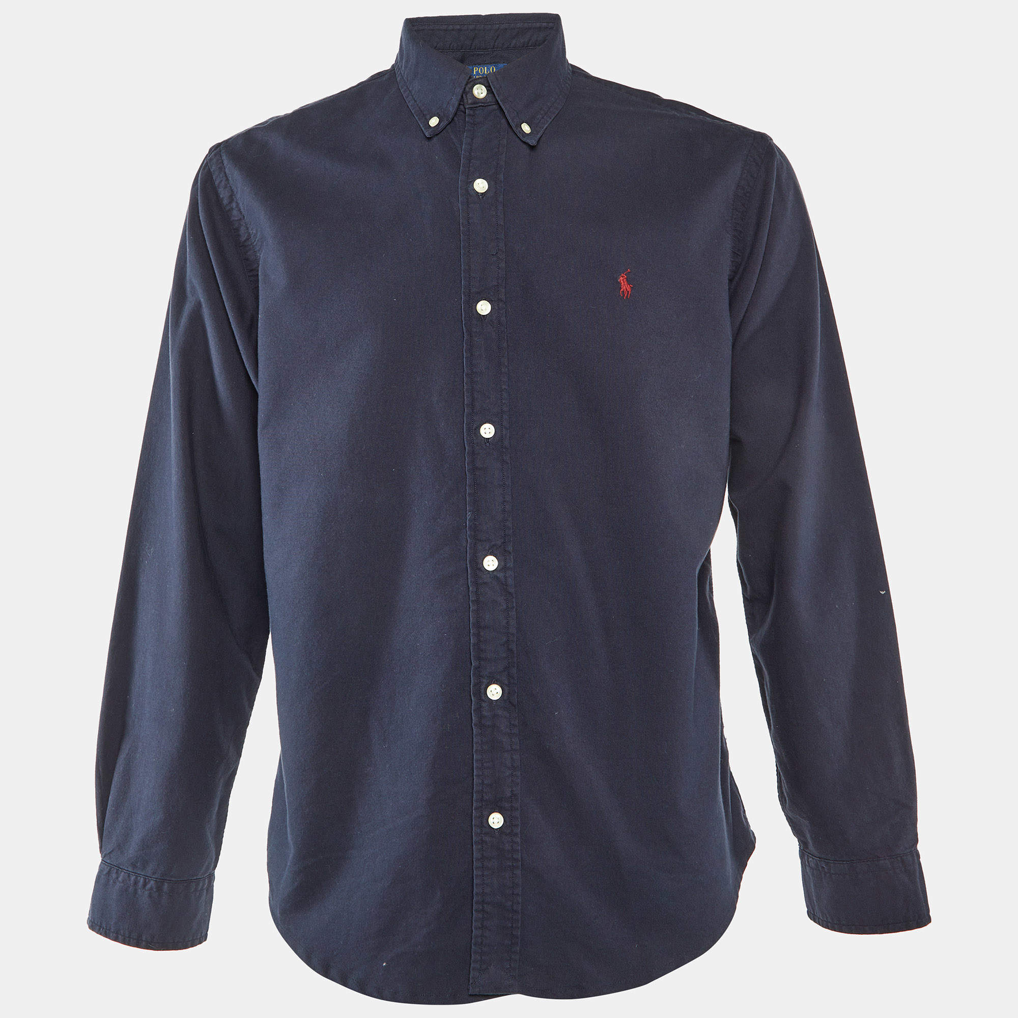 Pre Owned Polo Ralph Lauren Navy Blue Cotton Custom Fit Shirt L