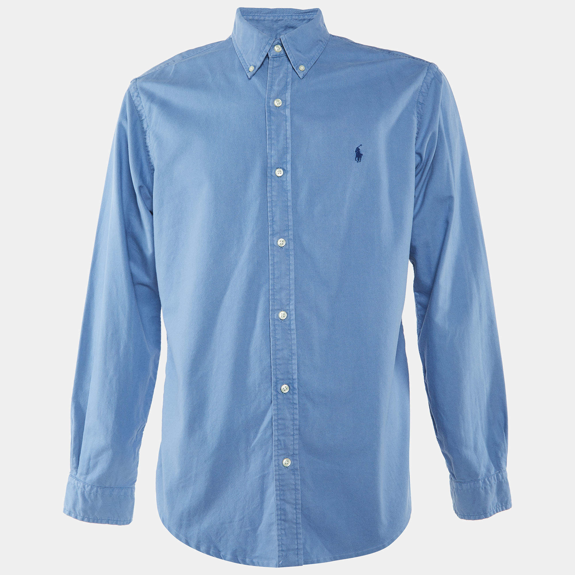 Pre Owned قميص رالف لورين بولو قطن أزرق بأزرار أمامية مقاس كبير - لارج