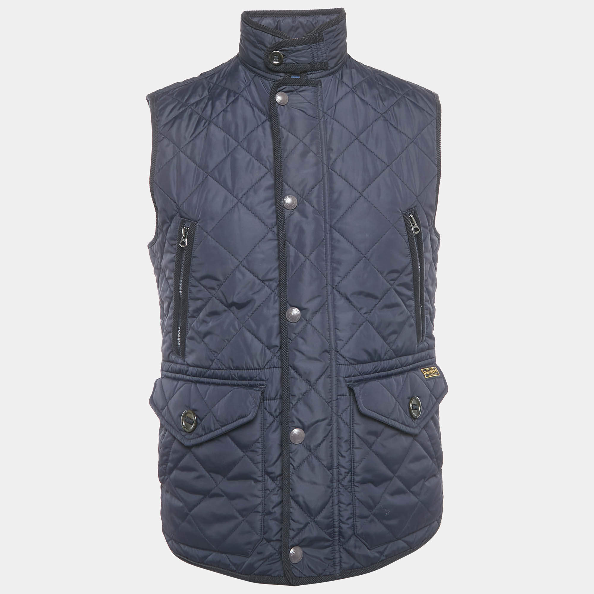 Pre Owned Polo Ralph Lauren Navy Blue Nylon Quilted Gilet S