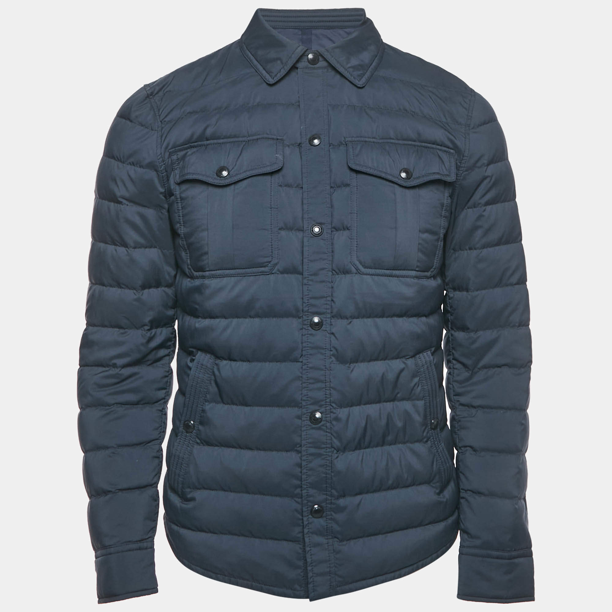 Pre Owned Polo Ralph Lauren Navy Blue Nylon Down Puffer Jacket S