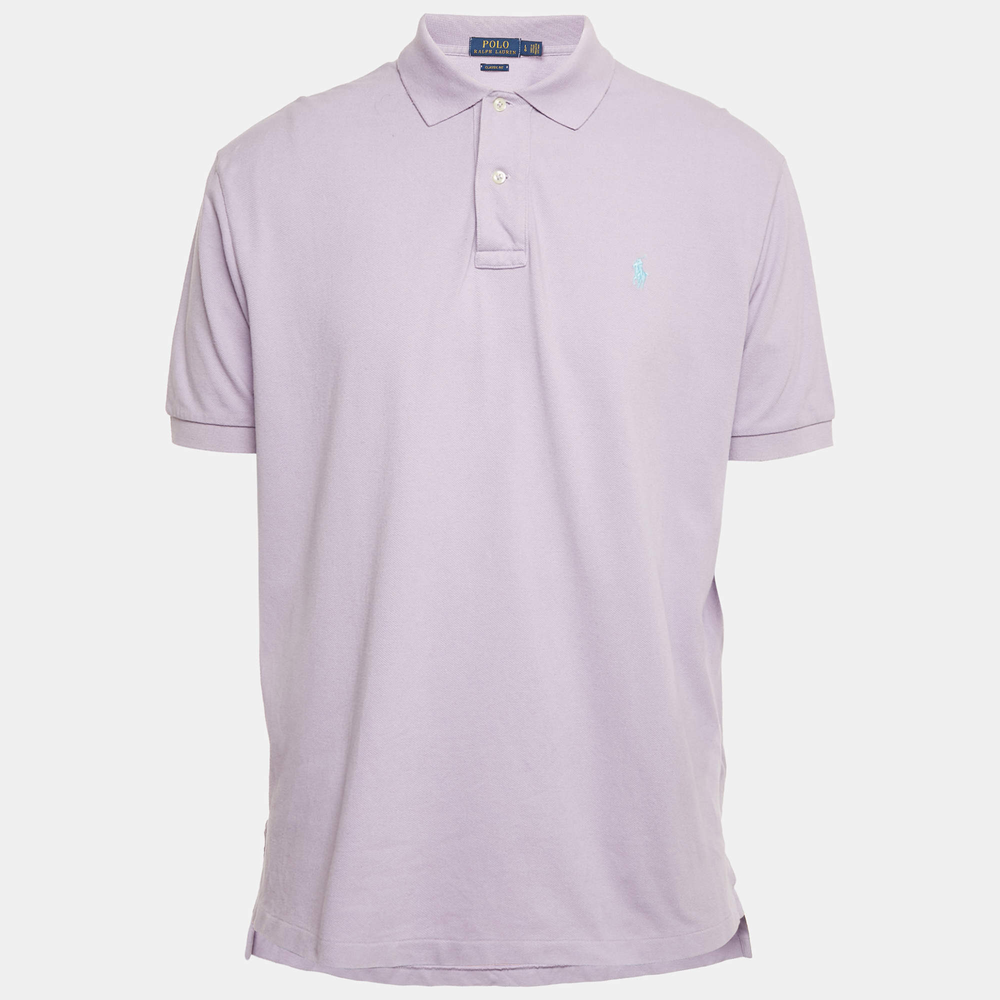 Pre Owned Polo Ralph Lauren Lavender Cotton Pique Polo T-Shirt L