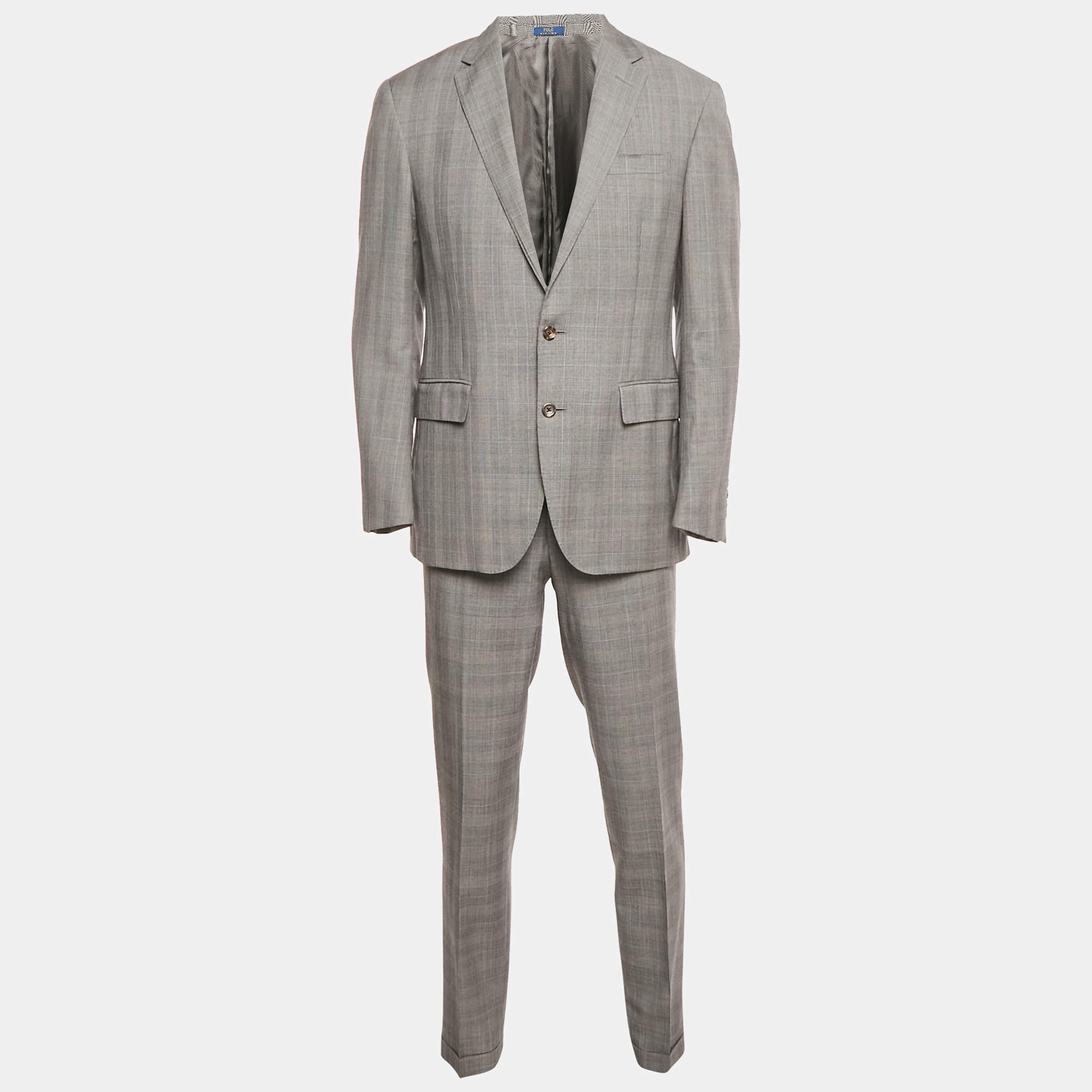 Pre Owned Polo Ralph Lauren Grey Wool Tailored Pants Suit L 