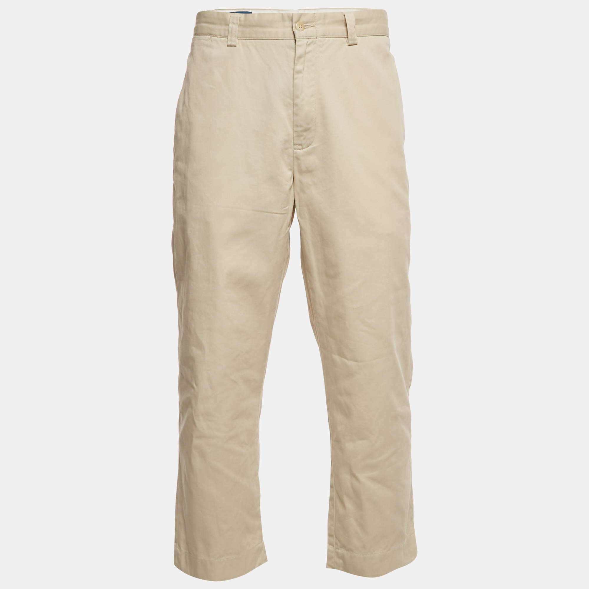 Pre Owned Polo Ralph Lauren Cream Cotton Custom Fit Trousers XL