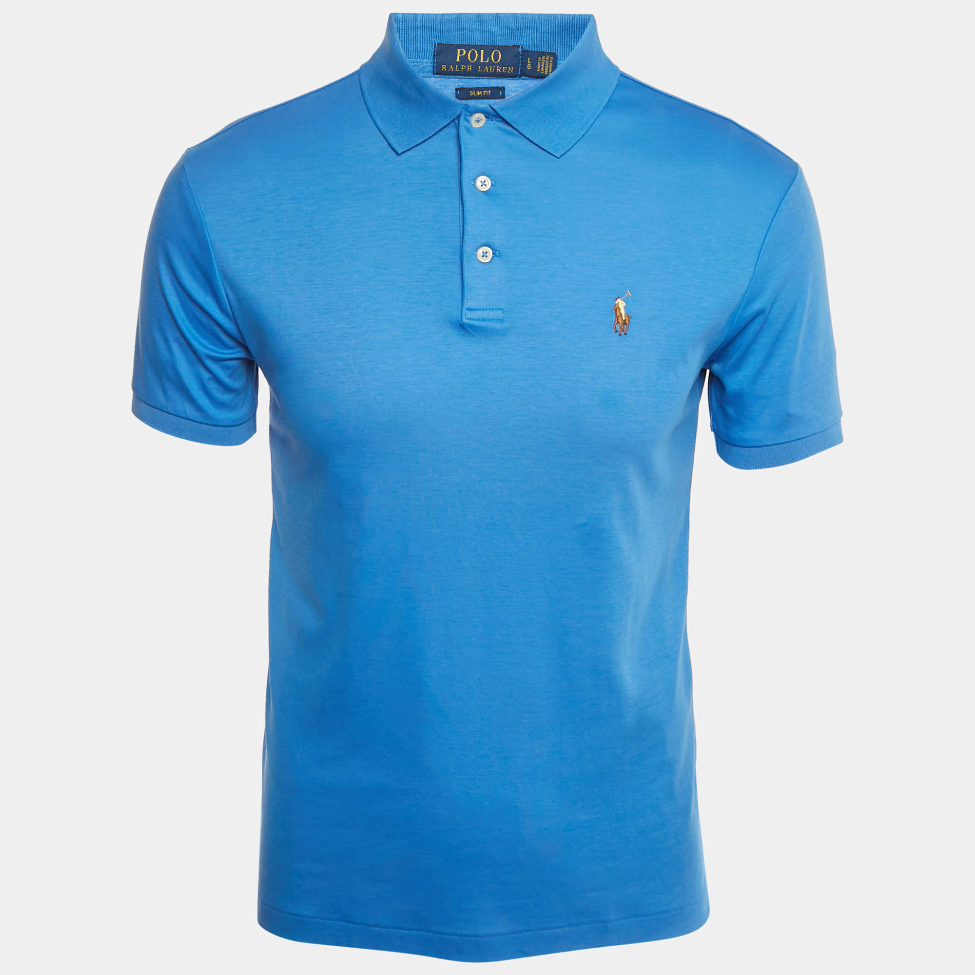 Pre Owned Polo Ralph Lauren Blue Jersey Slim Fit Polo T-Shirt L
