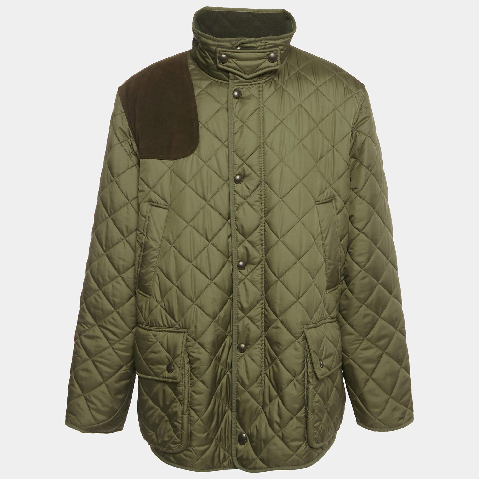 Pre Owned Polo Ralph Lauren Green Suede Trim Synthetic Quilted Jacket XL