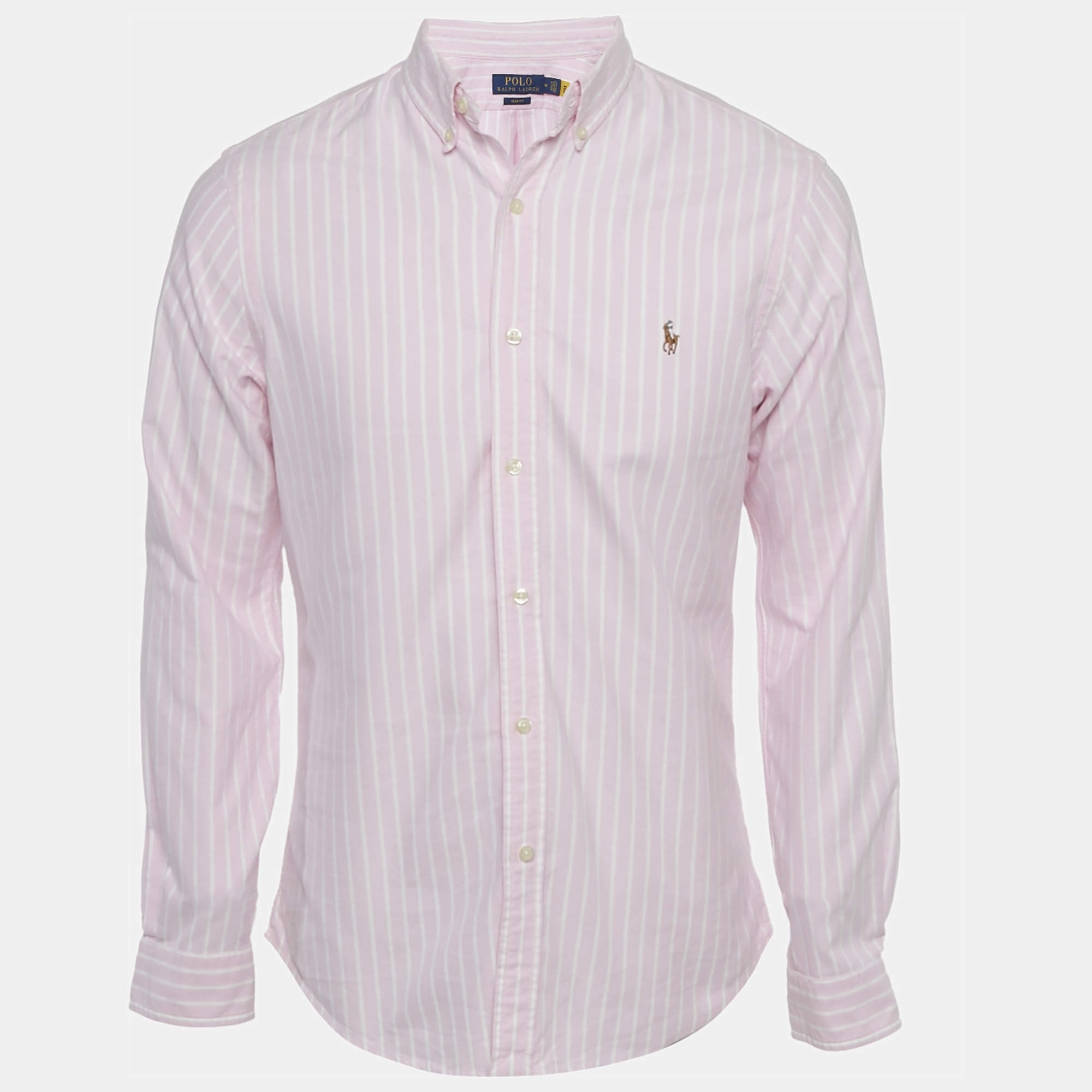 Pre Owned Polo Ralph Lauren Pink Stripe Cotton Slim Fit Button Front Shirt M
