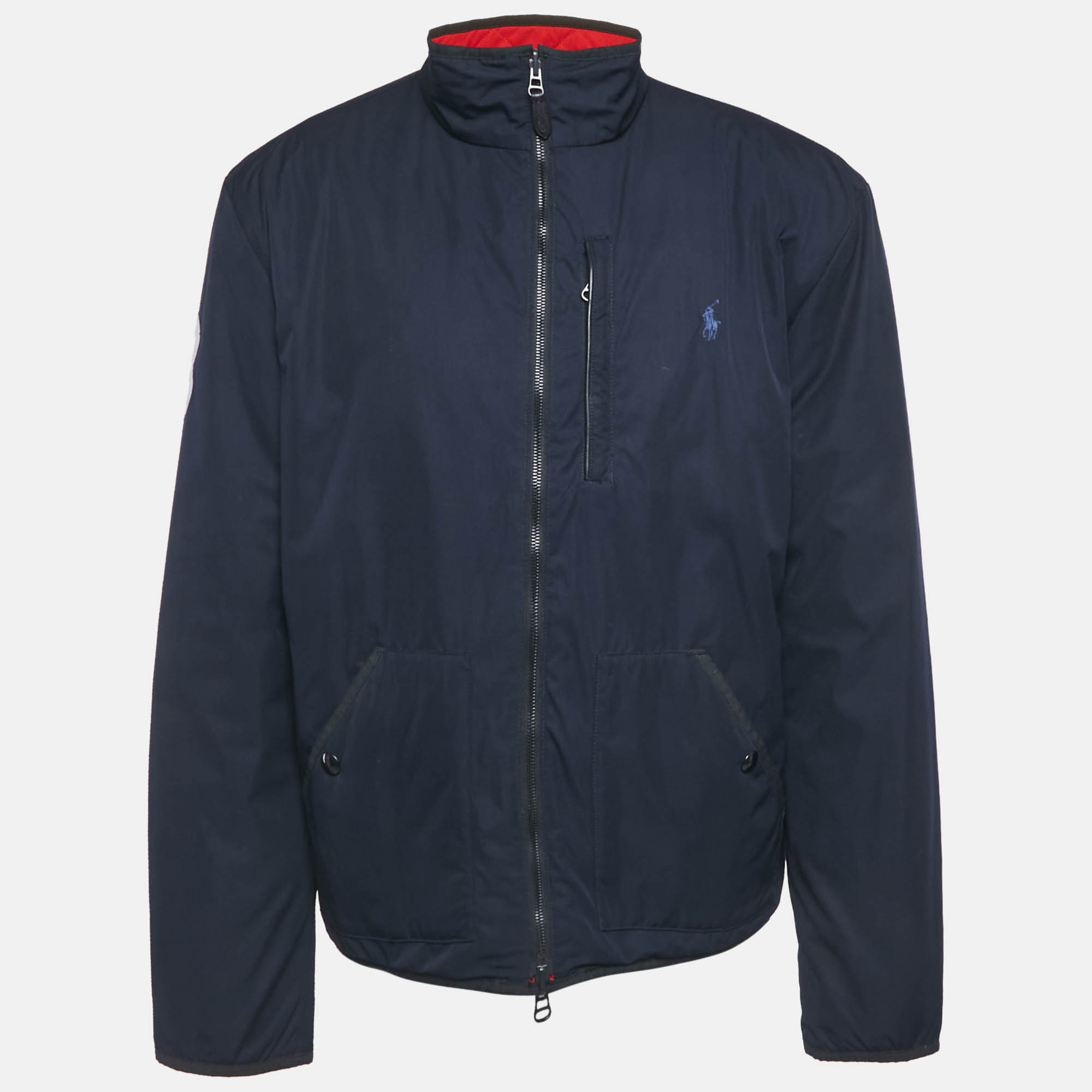 Pre Owned Polo Ralph Lauren Navy Blue /Red Synthetic Quilted Reversible Cross Country Jacket XL