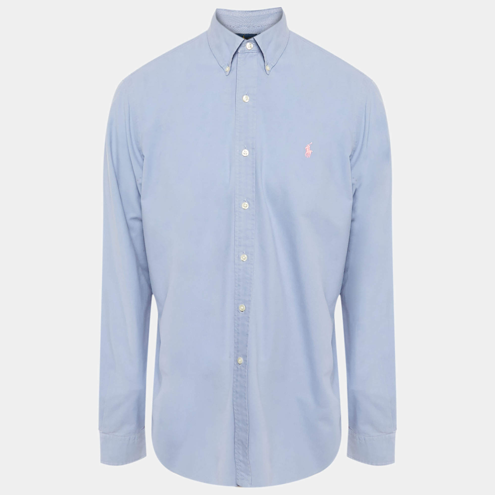 Pre Owned Polo Ralph Lauren Blue Logo Embroidered Cotton Shirt L