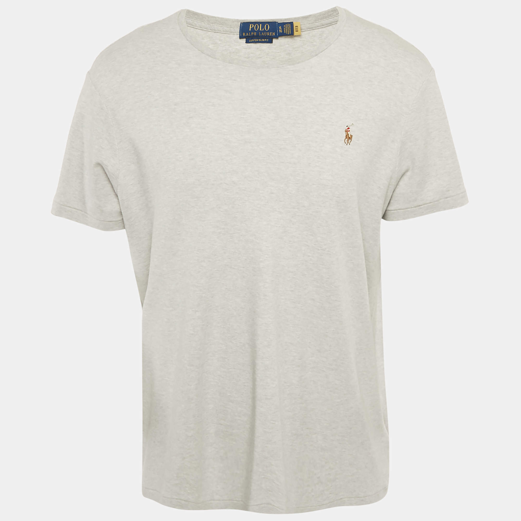 Pre Owned تي شيرت بولو رالف لورين رمادي مزيج القطن تصميم نحيف مخصص مقاس كبير جدًا (إكسترا لارج)