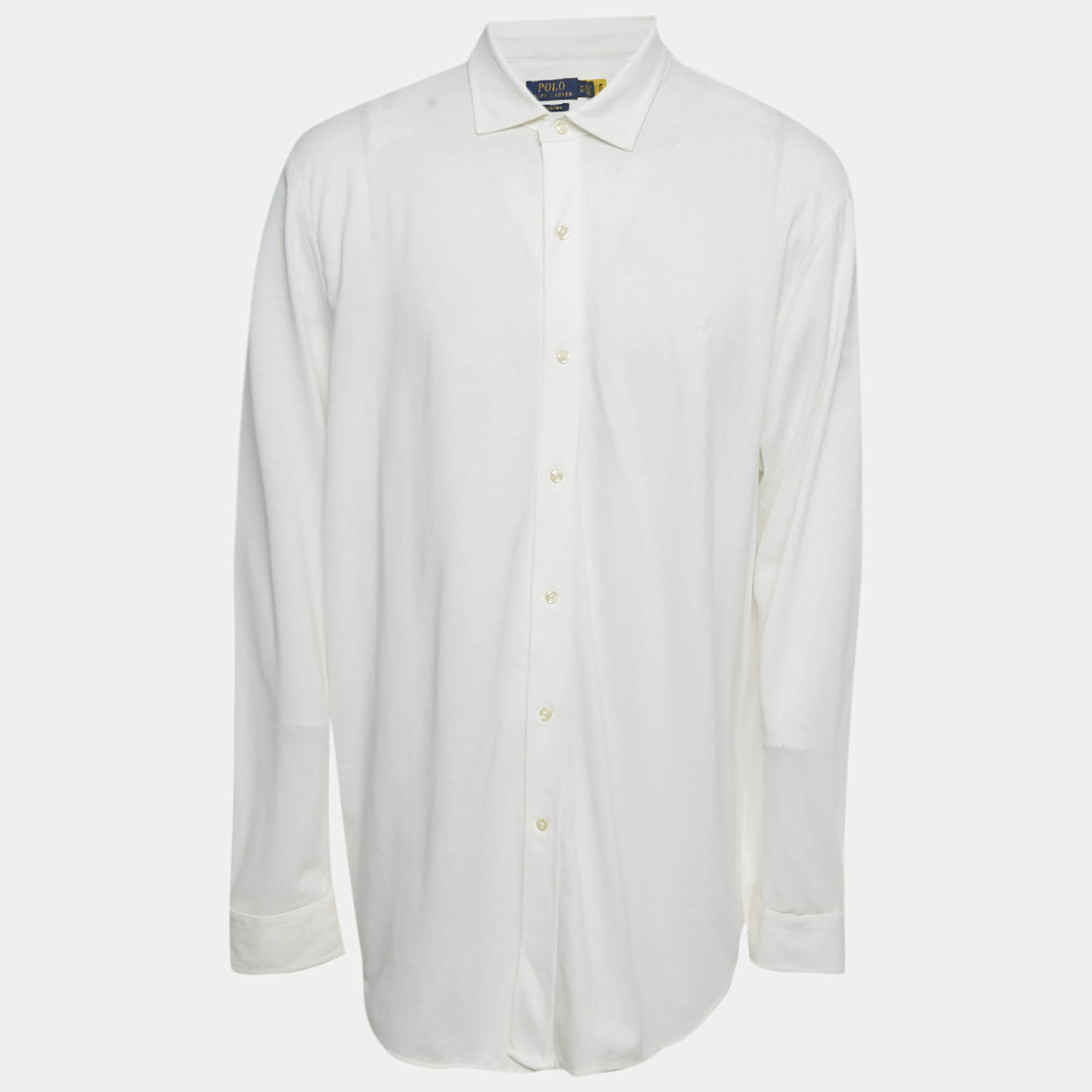 Pre Owned Polo Ralph Lauren White Knit Oxford Long Sleeve Shirt XXL
