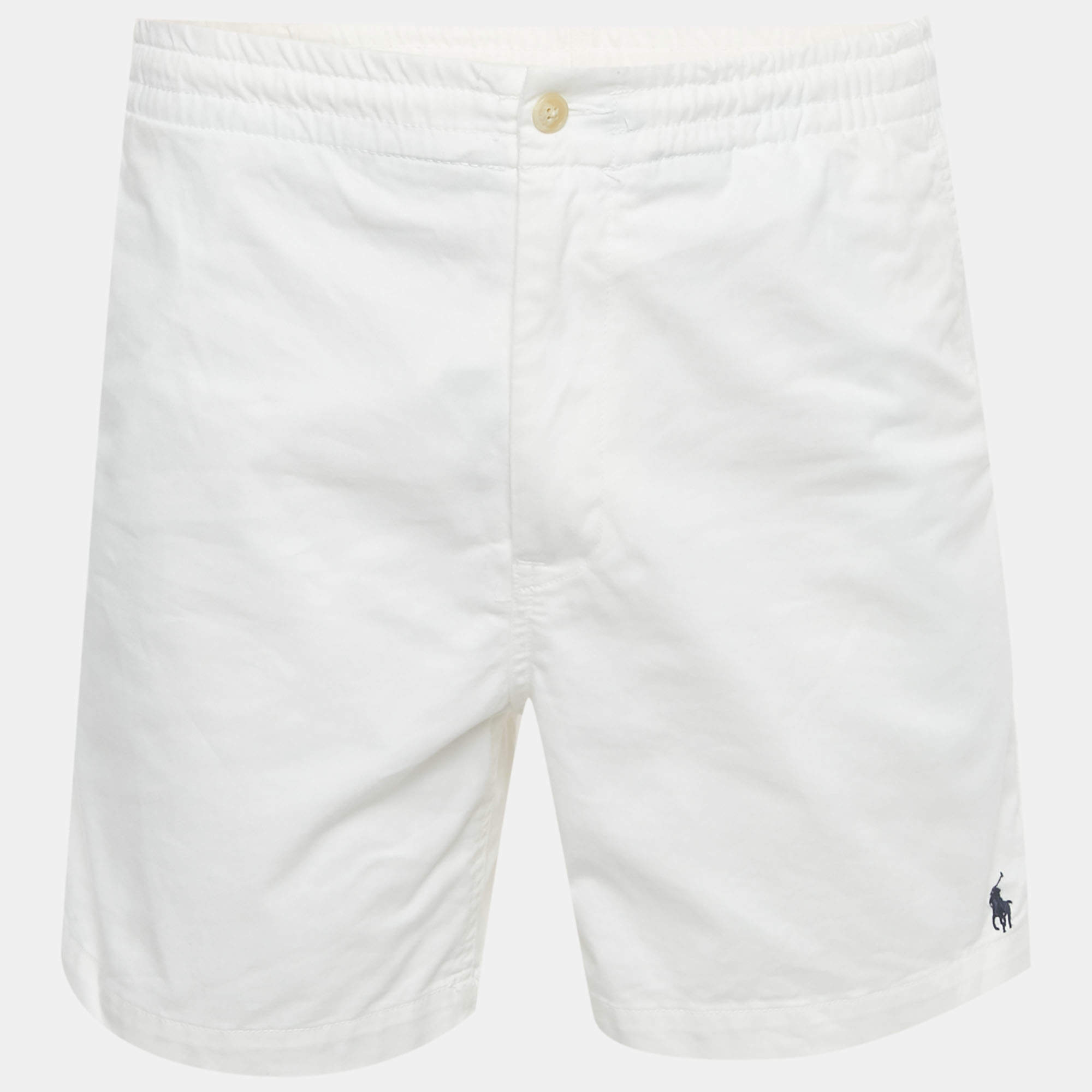 Pre Owned Polo Ralph Lauren White Logo Embroidered Cotton Stretch Fit Shorts L
