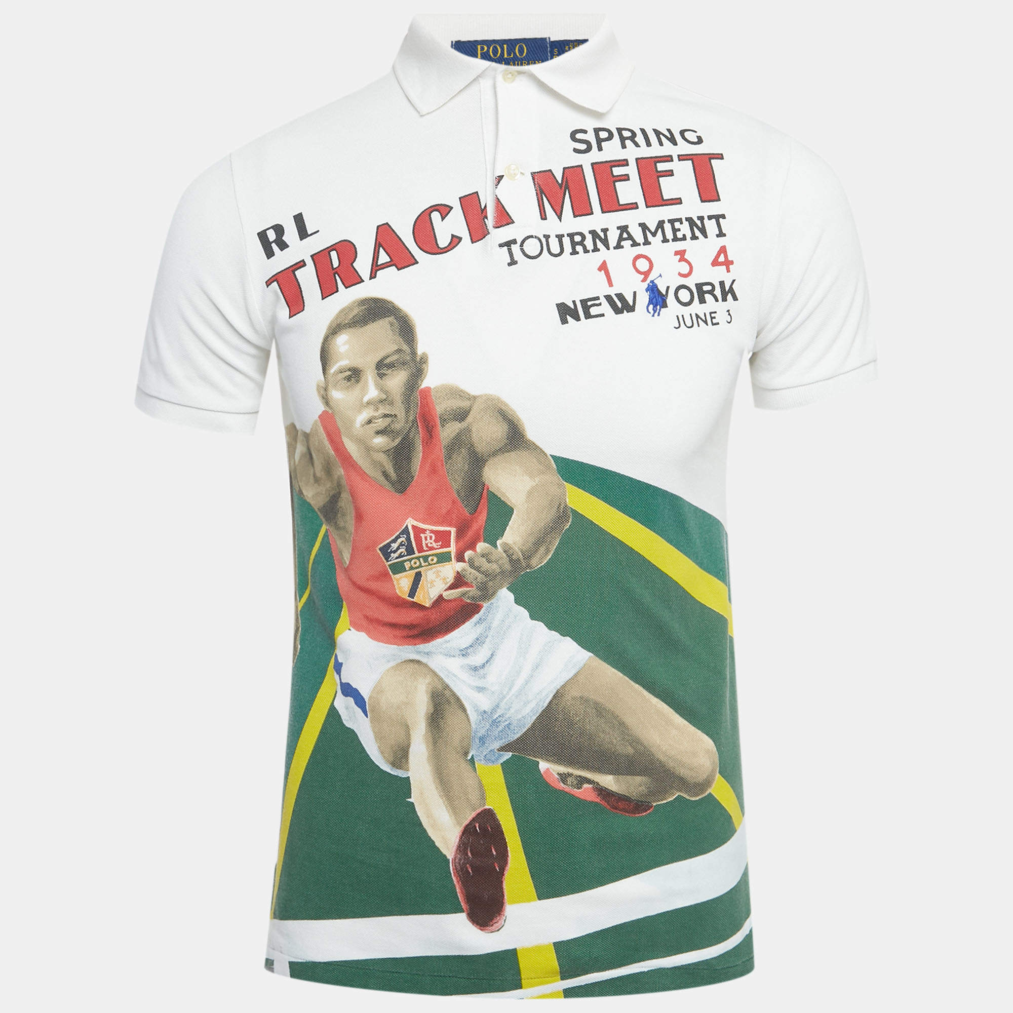 Pre Owned Polo Ralph Lauren White Spring Track Meet Cotton Polo T-Shirt S 