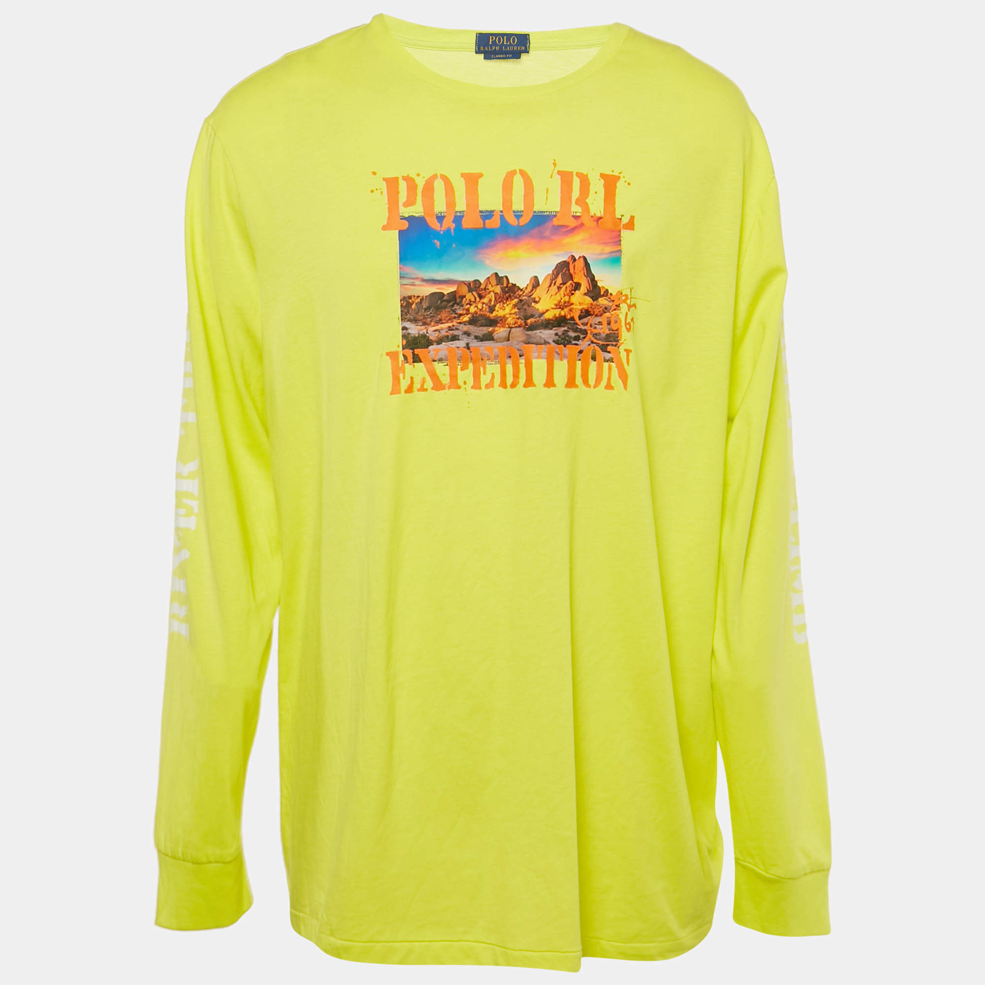 Pre Owned Polo Ralph Lauren Yellow Graphic Print Jersey T-Shirt XL