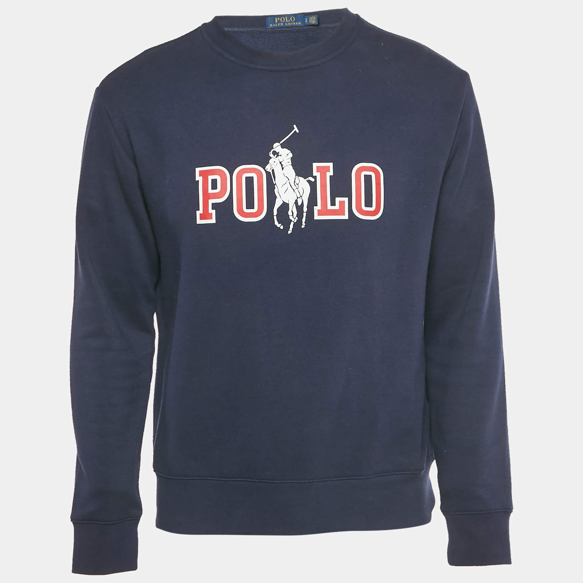 Pre Owned Polo Ralph Lauren Navy Blue Logo Print Cotton Blend Sweatshirt S 
