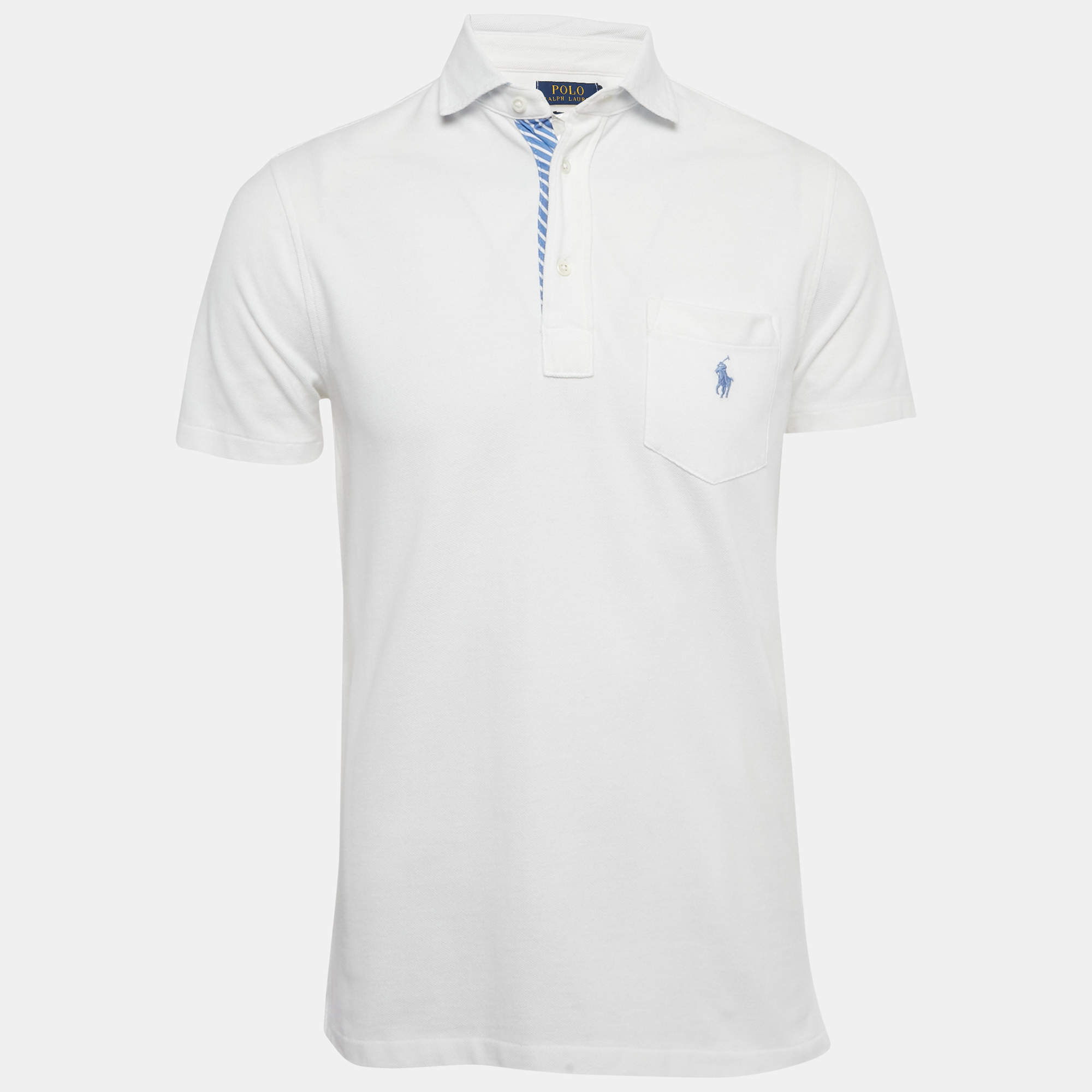 Pre Owned Polo Ralph Lauren White Cotton Custom Slim Fit Polo T-Shirt S