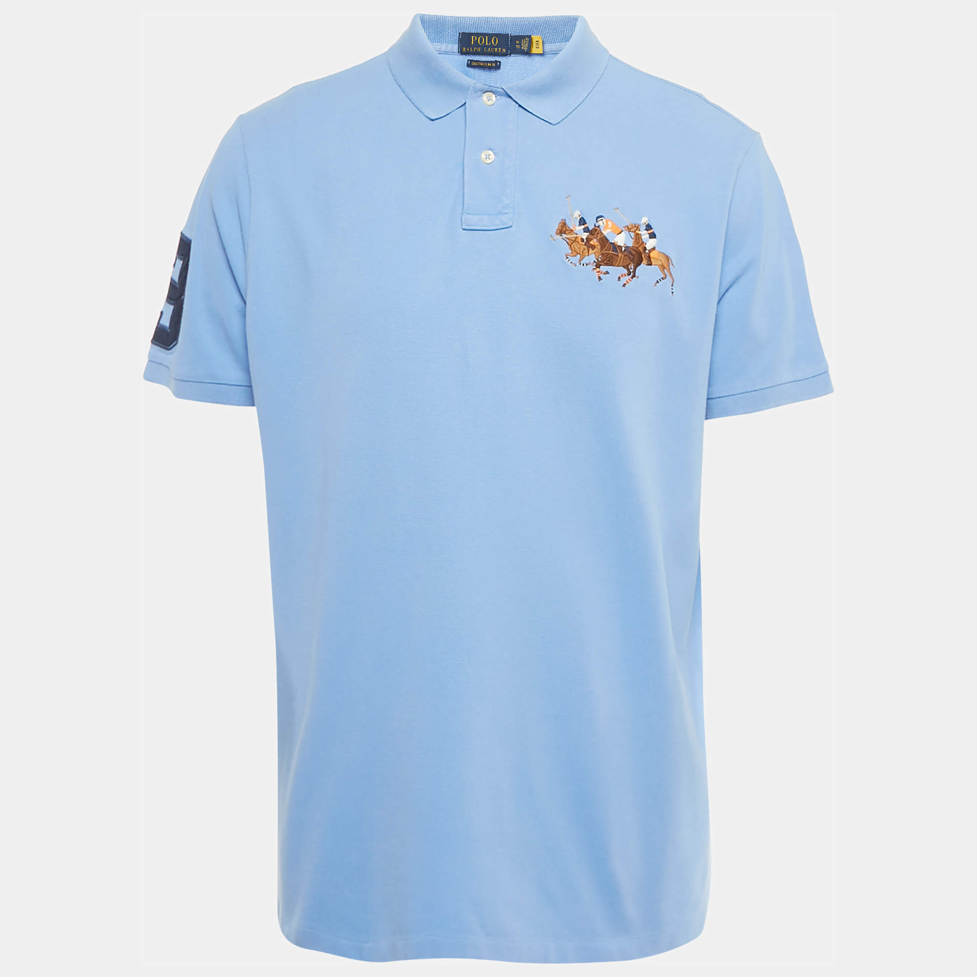 Pre Owned Polo Ralph Lauren Blue Logo Embroidered Pique Polo T-Shirt XL
