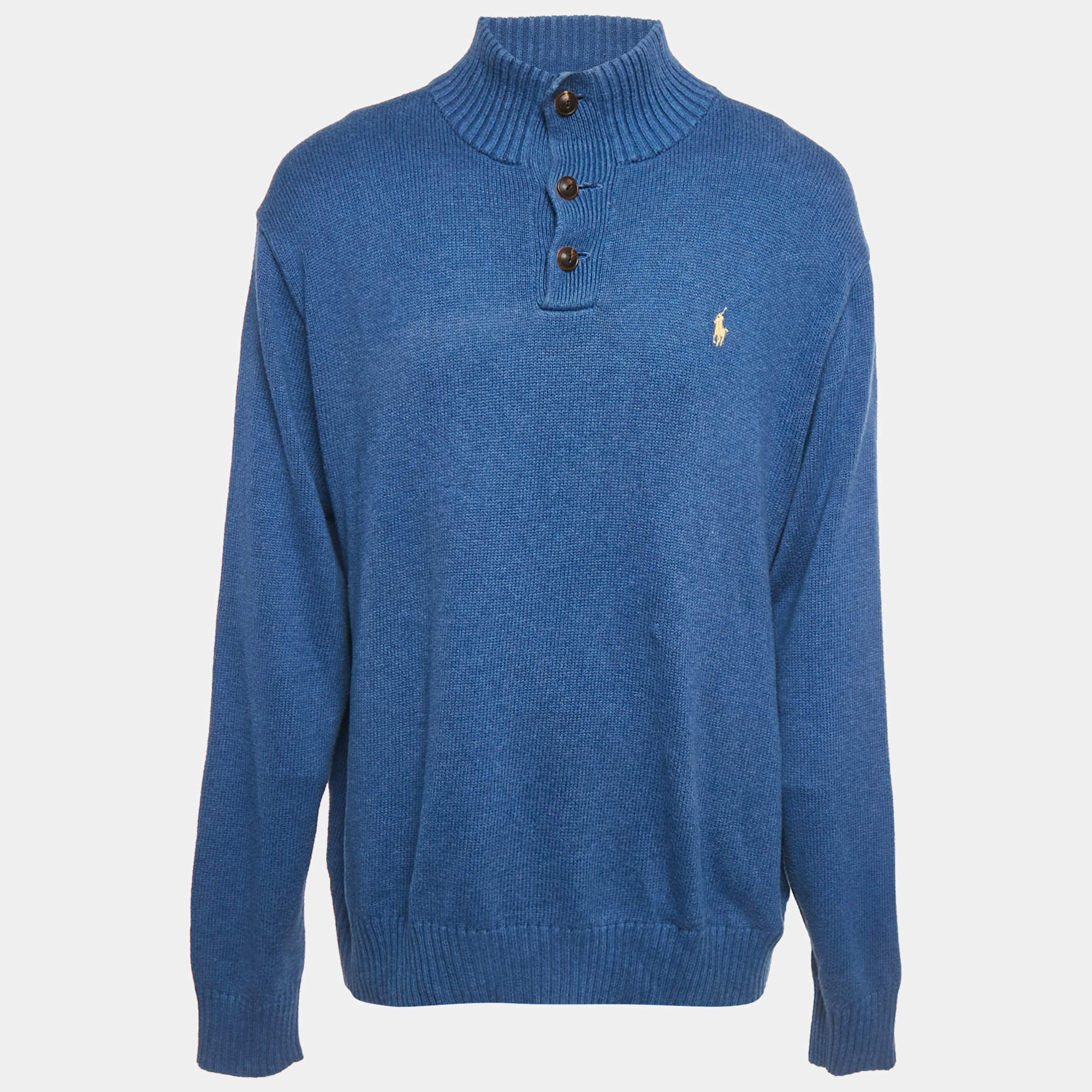 Pre Owned Polo Ralph Lauren Blue Wool Rib Knit Sweater XXL