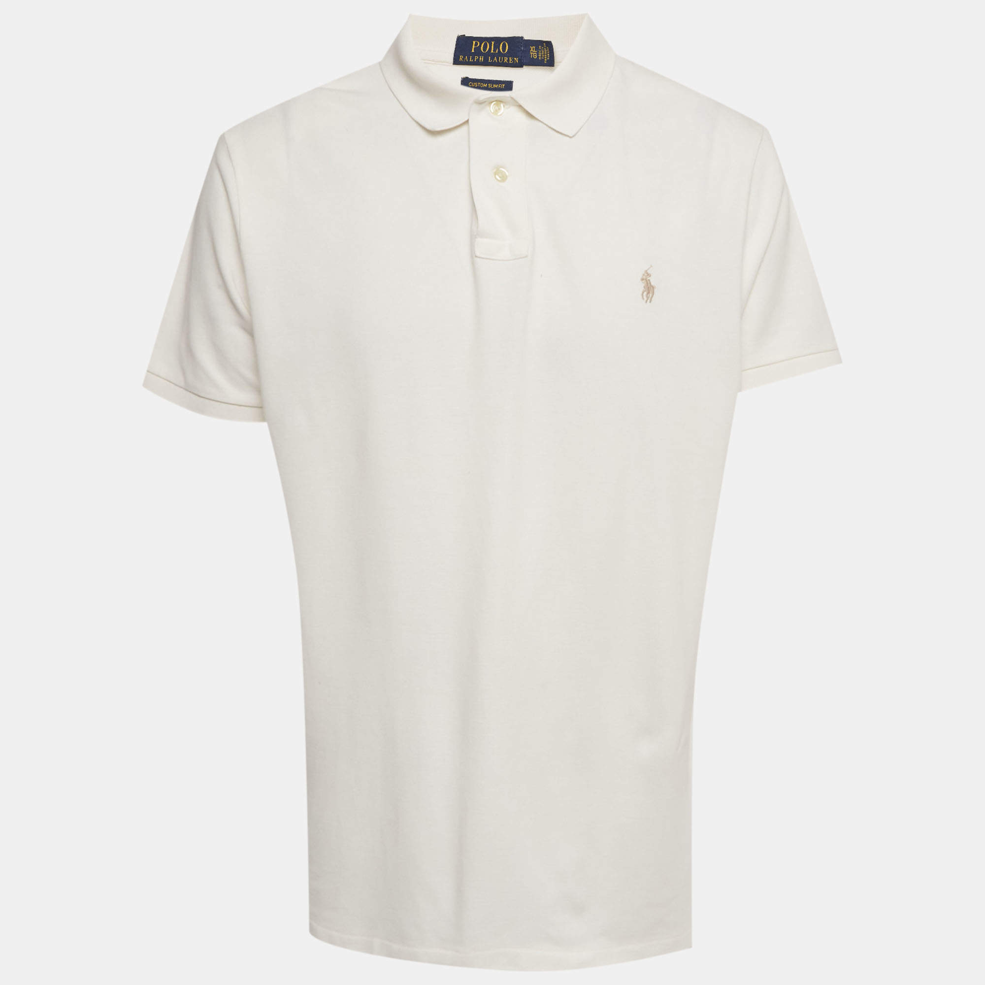 Pre Owned Polo Ralph Lauren White Pique Custom Slim Fit Polo T-Shirt XL