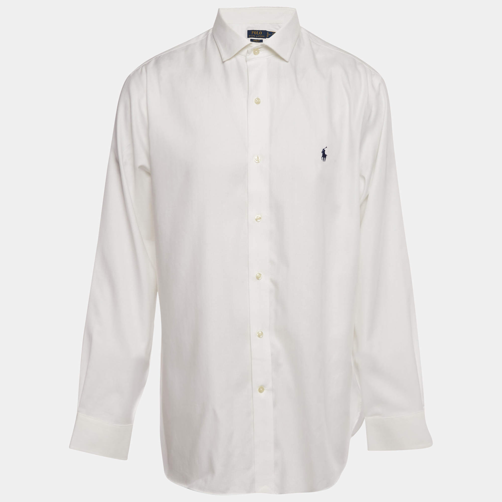 Pre Owned Polo Ralph Lauren White Logo Embroidered Cotton Shirt XL