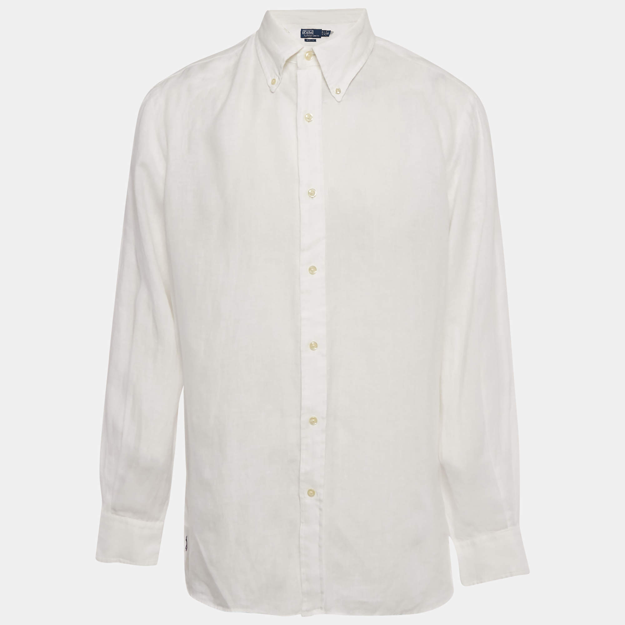 Pre Owned Polo Ralph Lauren White Logo Embroidered Linen Shirt XL