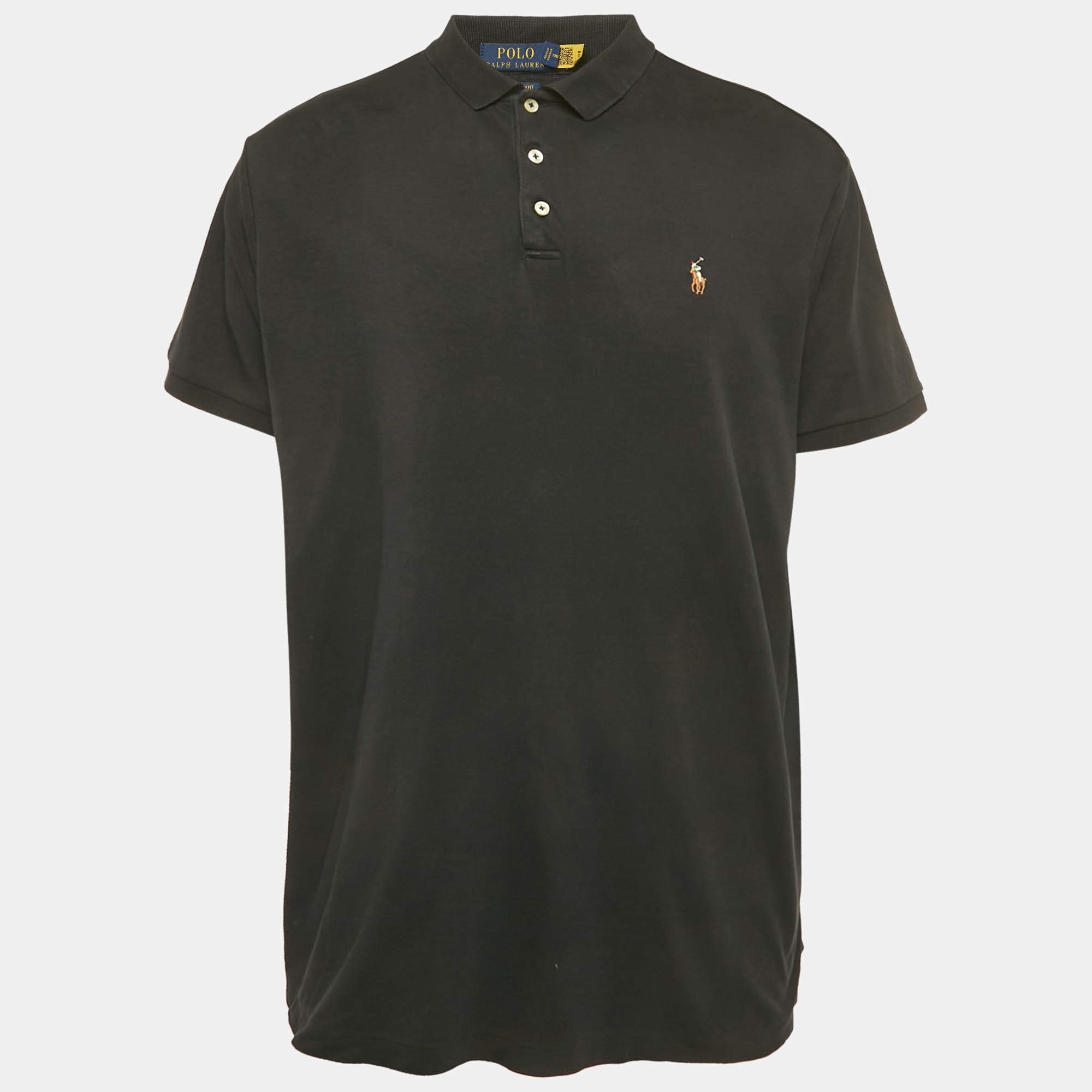 Pre Owned Polo Ralph Lauren Black Logo Embroidered Cotton Polo T-Shirt XXL