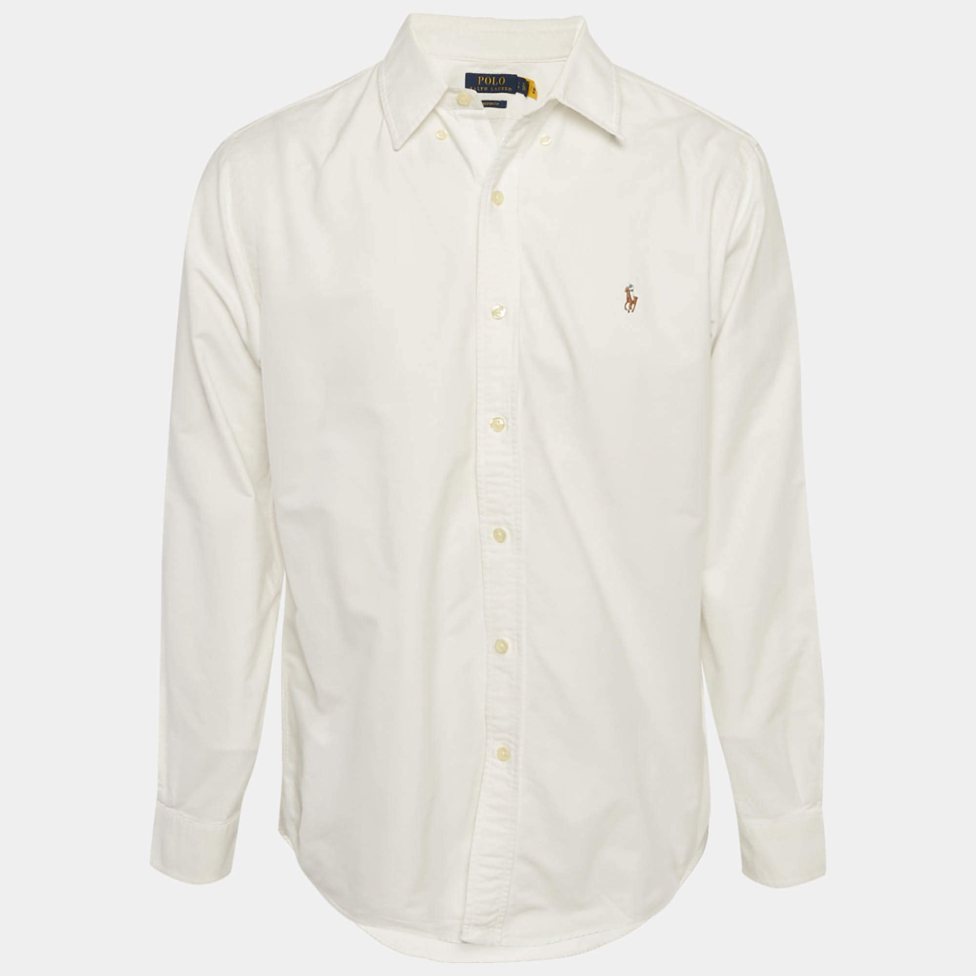 Pre Owned Polo Ralph Lauren White Cotton Custom Fit Shirt L