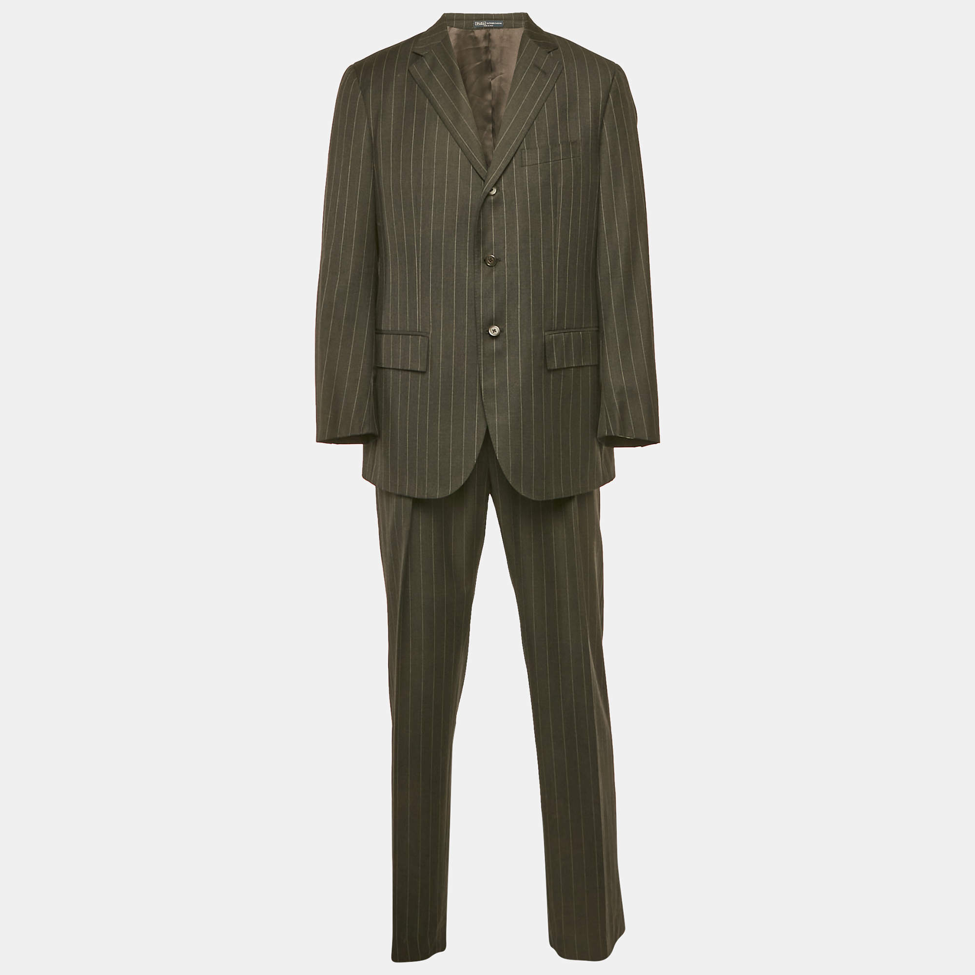 مملوكة مسبقًا Polo by Ralph Lauren Charcoal Grey PinStriped Wool Regular Fit Suit XXS
