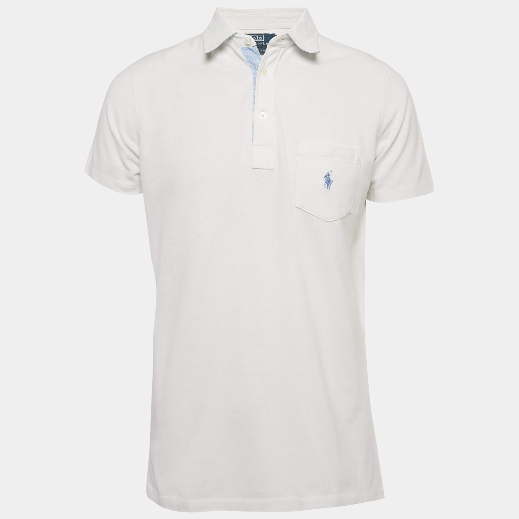 مملوكة مسبقًا Polo Ralph Lauren White Cotton Custom Fit Polo T-Shirt M