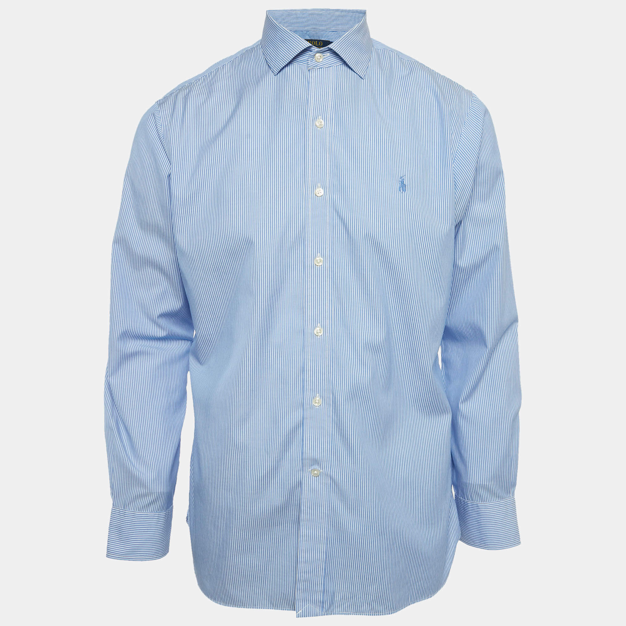مملوكة مسبقًا Polo Ralph Lauren Blue Striped Cotton Slim Fit Shirt L