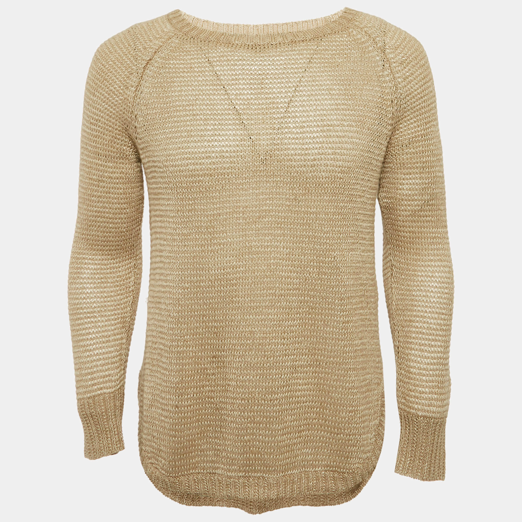 مملوكة مسبقًا Polo Ralph Lauren Beige Linen Crochet Sheer Sweater S