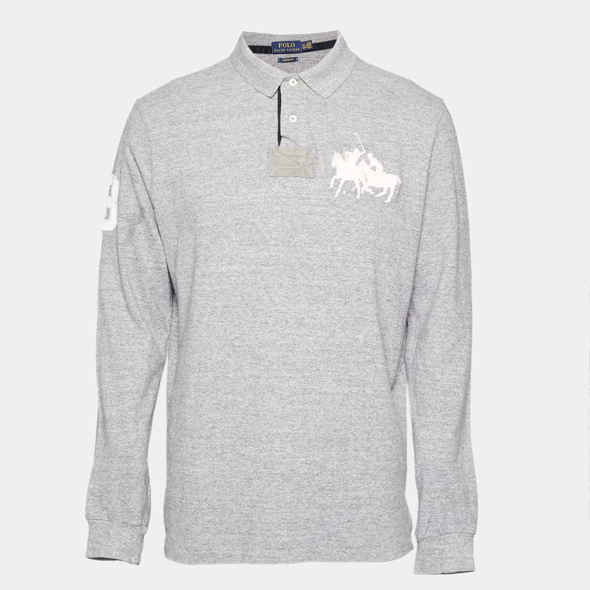 Pre Owned Polo Ralph Lauren Grey Jersey Custom Fit Polo T-Shirt XL