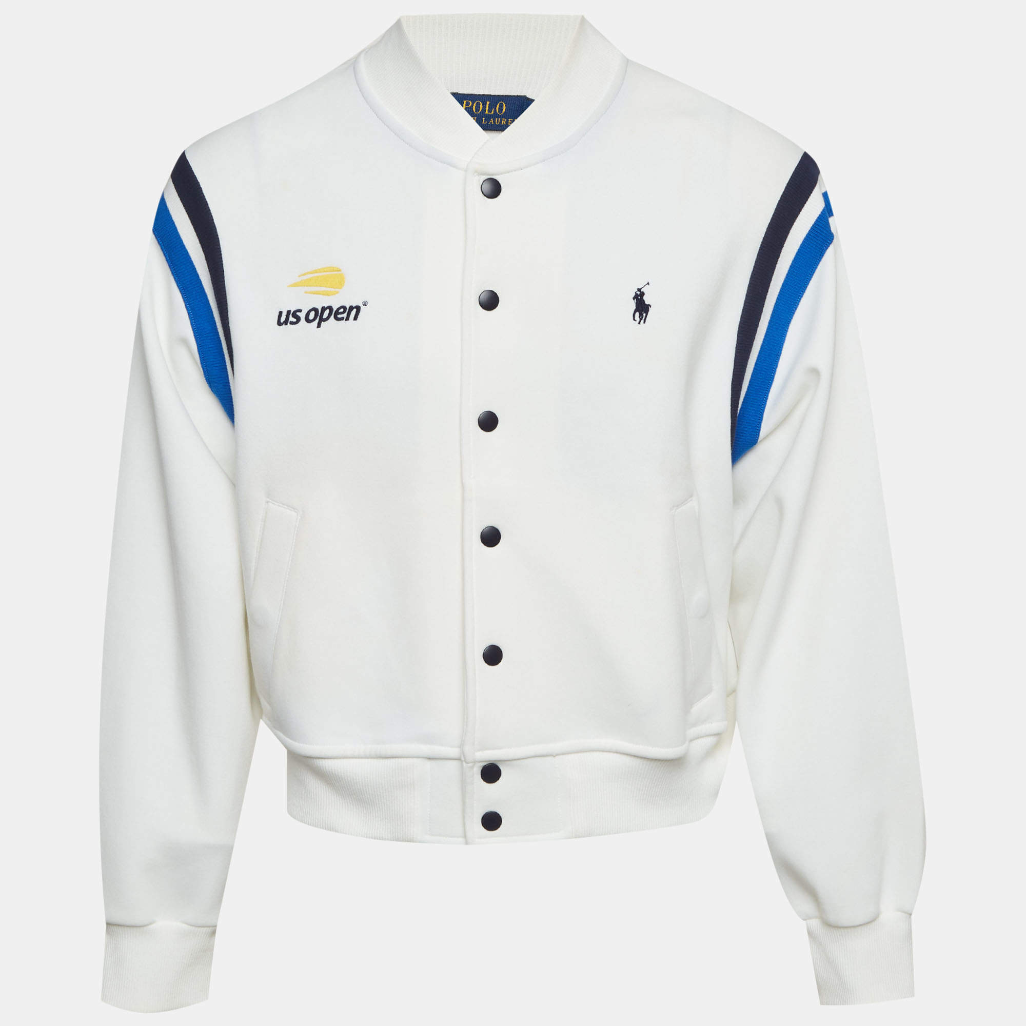 Pre Owned Polo Ralph Lauren White Jersey Lauren US Open Tennis Jacket XL