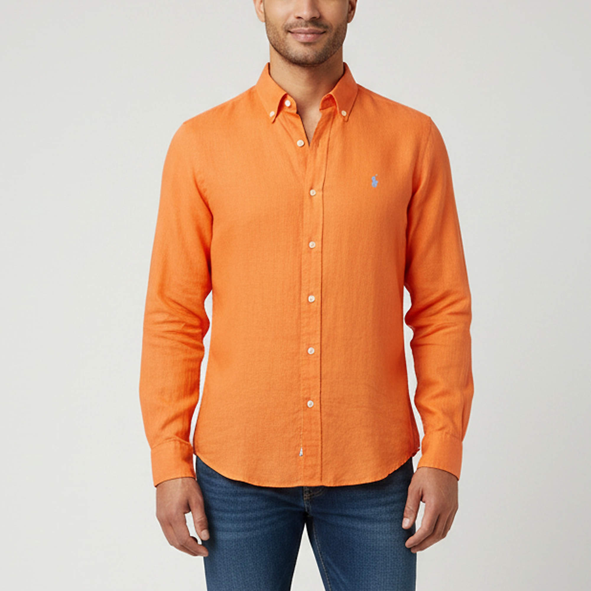 Pre Owned Polo Ralph Lauren Orange Logo Embroidered Linen Shirt S