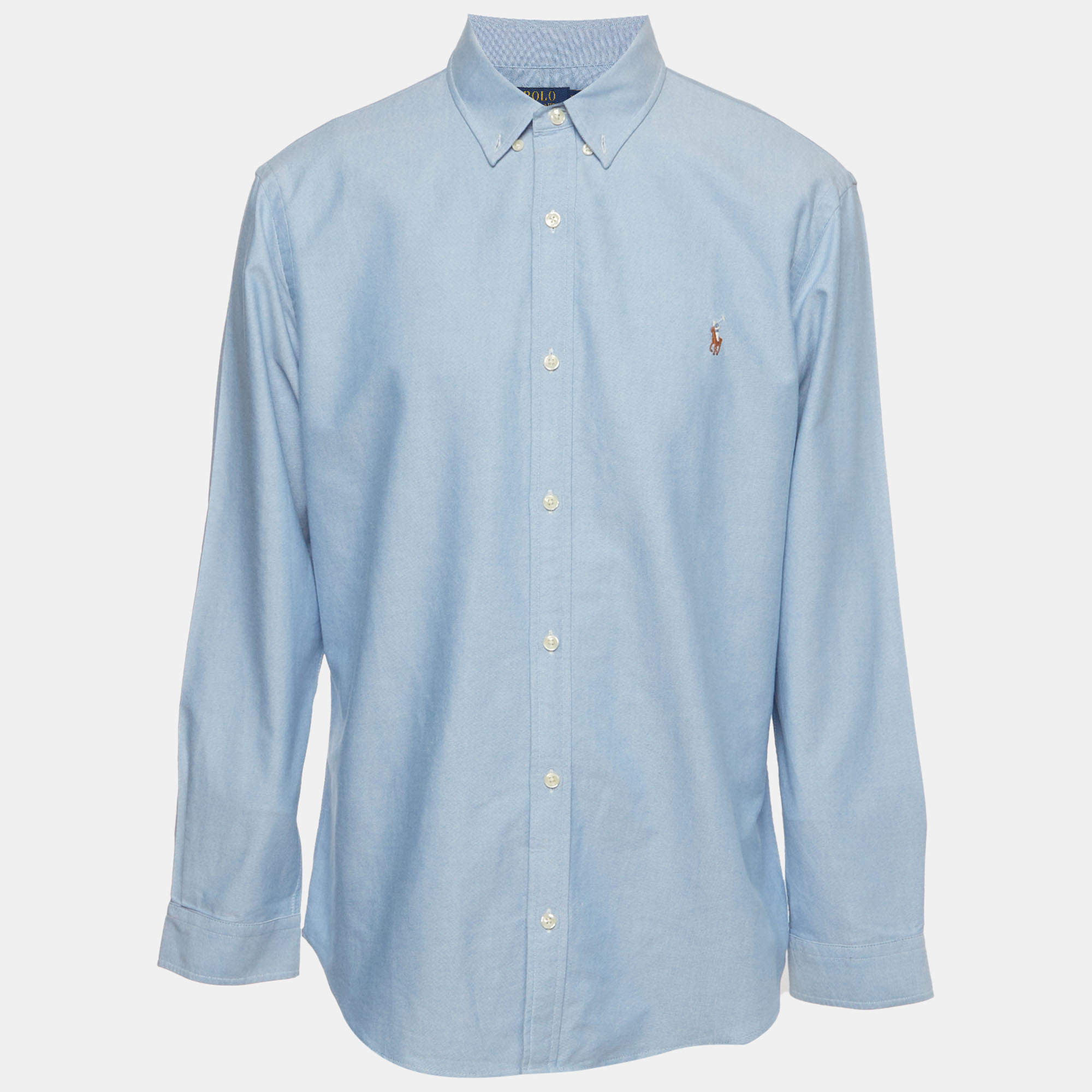 Pre Owned Polo Ralph Lauren Blue Textured Cotton Button Down Slim Fit Shirt XXL 