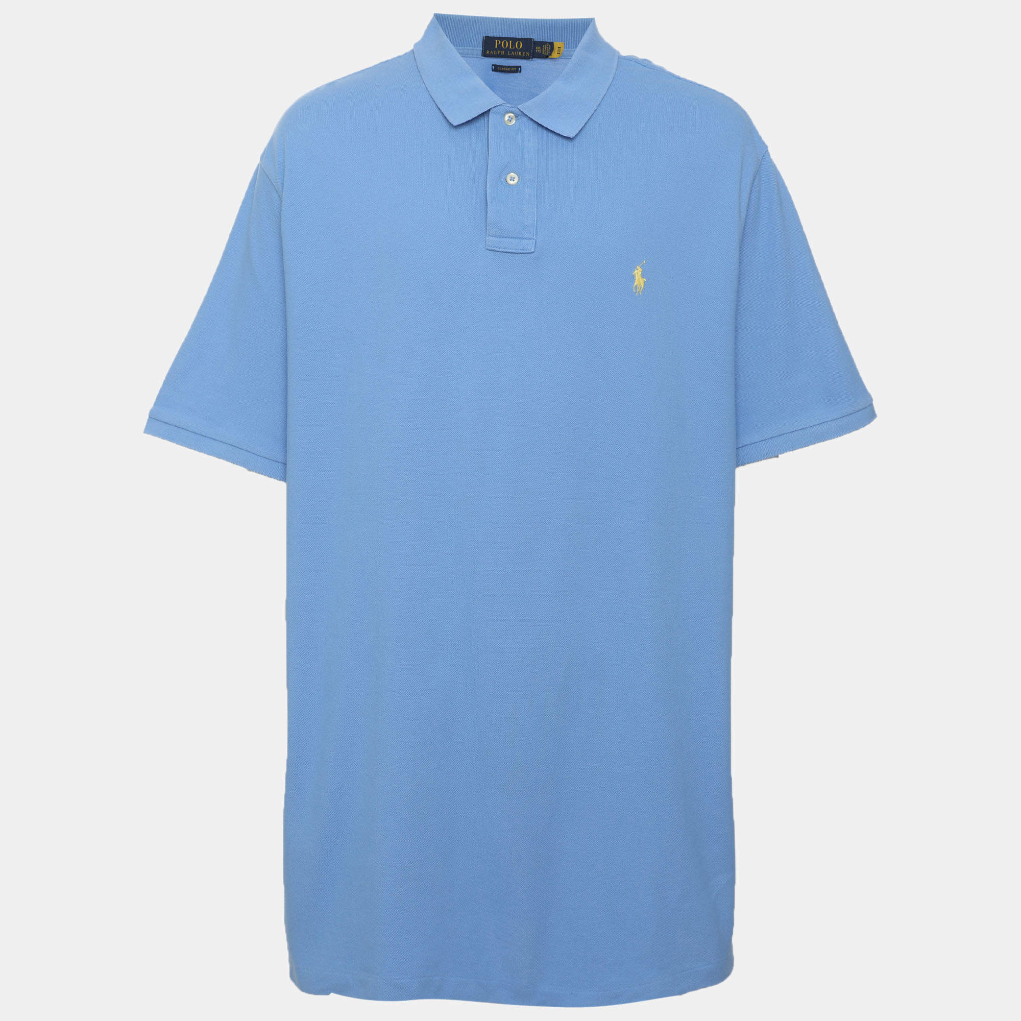 Pre Owned Polo Ralph Lauren Blue Logo Embroidered Cotton Pique Polo T-Shirt XXL