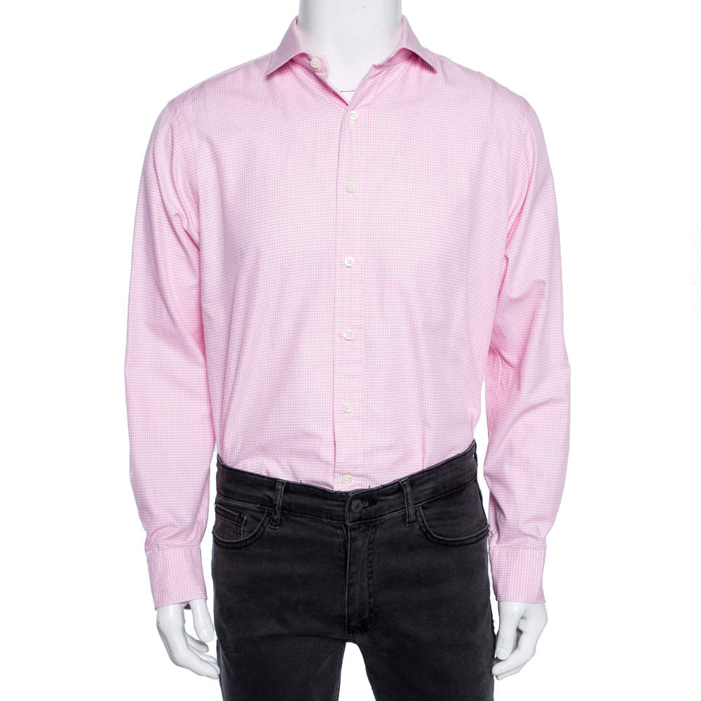 Pre Owned Polo Ralph Lauren Pink Gingham Checkered Cotton Custom Fit Shirt L