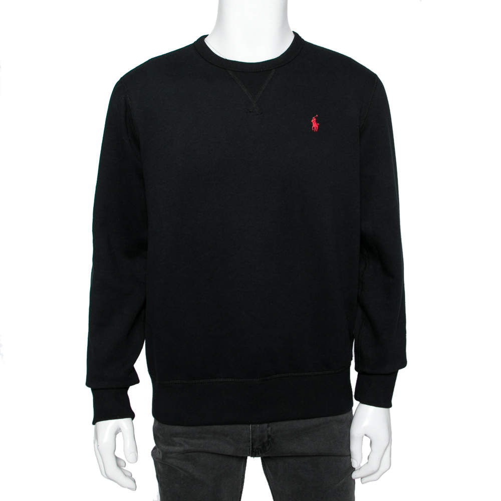 Pre Owned Polo Ralph Lauren Black Cotton Long Sleeve Crewneck Jumper M