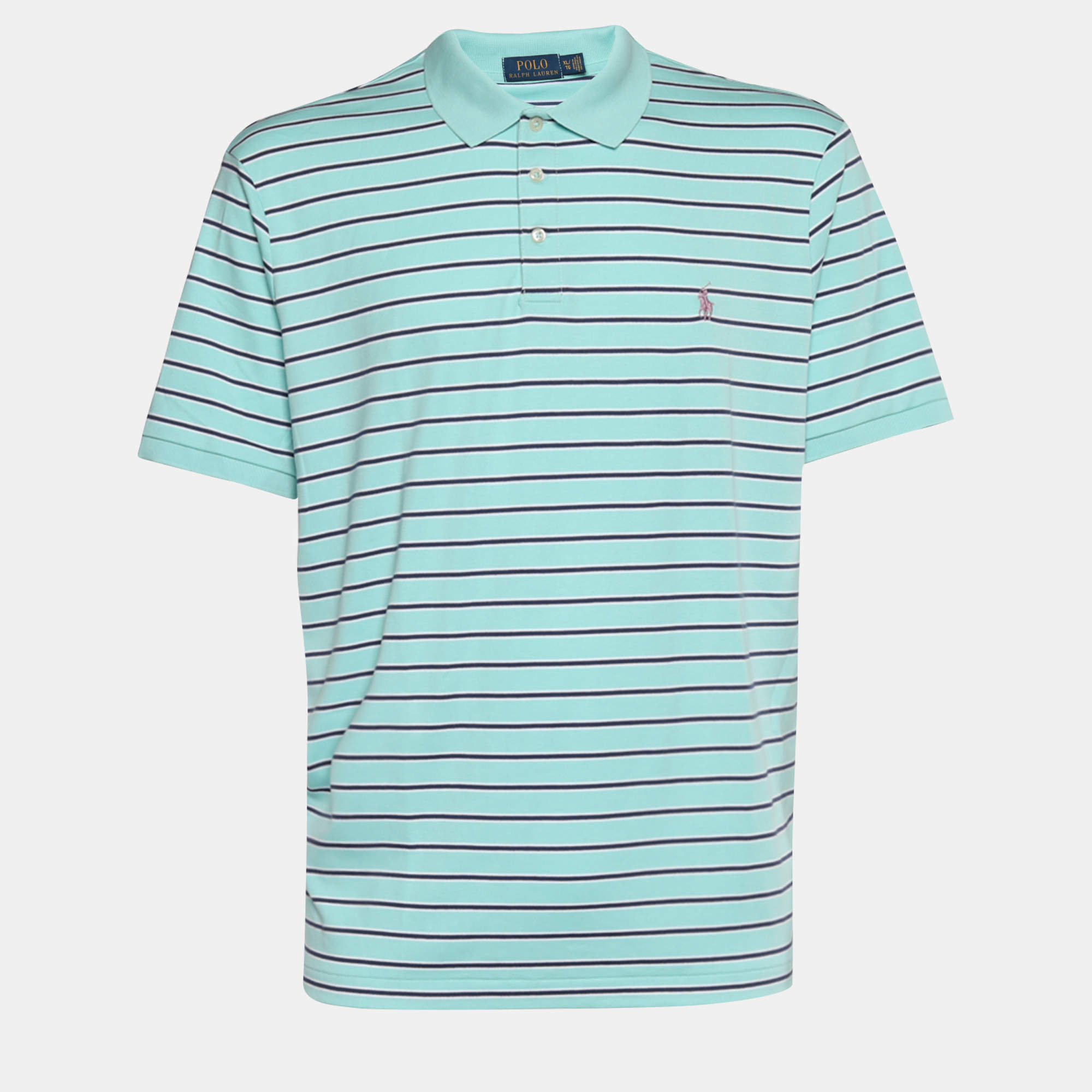 Pre Owned Polo Ralph Lauren Green Striped Knit Polo T-Shirt XL