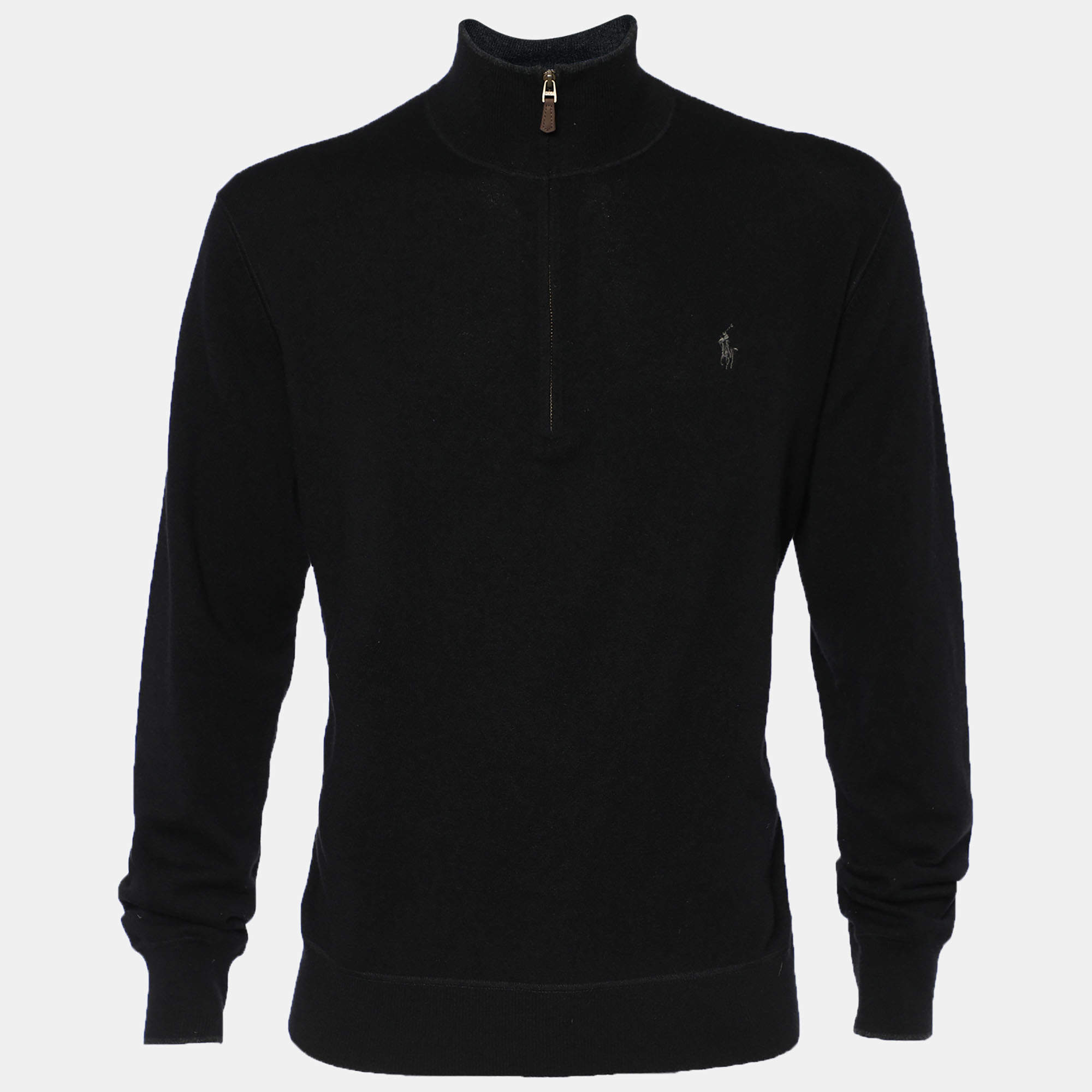 Pre Owned بلوفر بولو رالف لورين كشمير أسود رقبة مرتفعة أكمام طويلة مقاس كبير - لارج