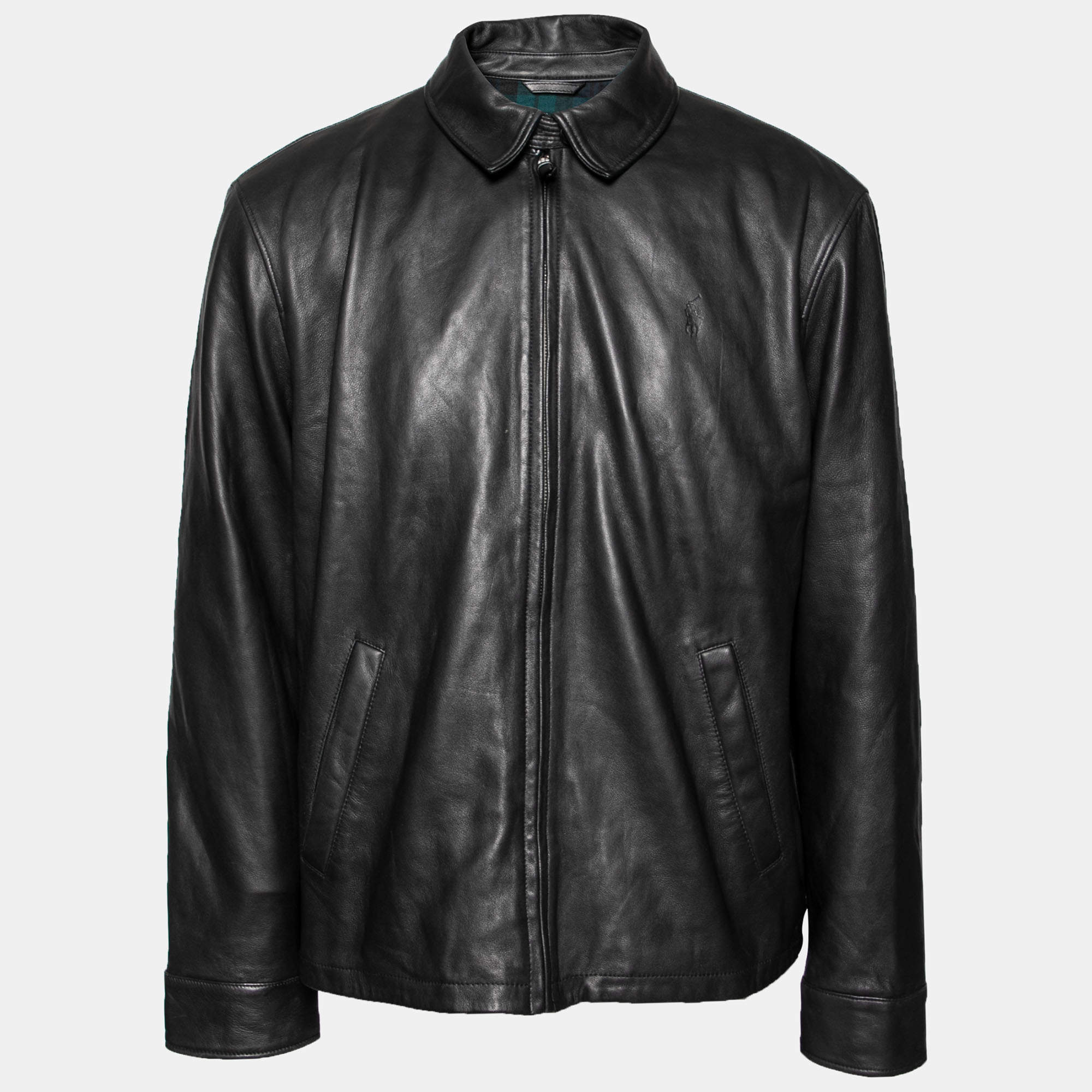 Polo Ralph Lauren Black Leather Zip Front Long Sleeve Jacket L