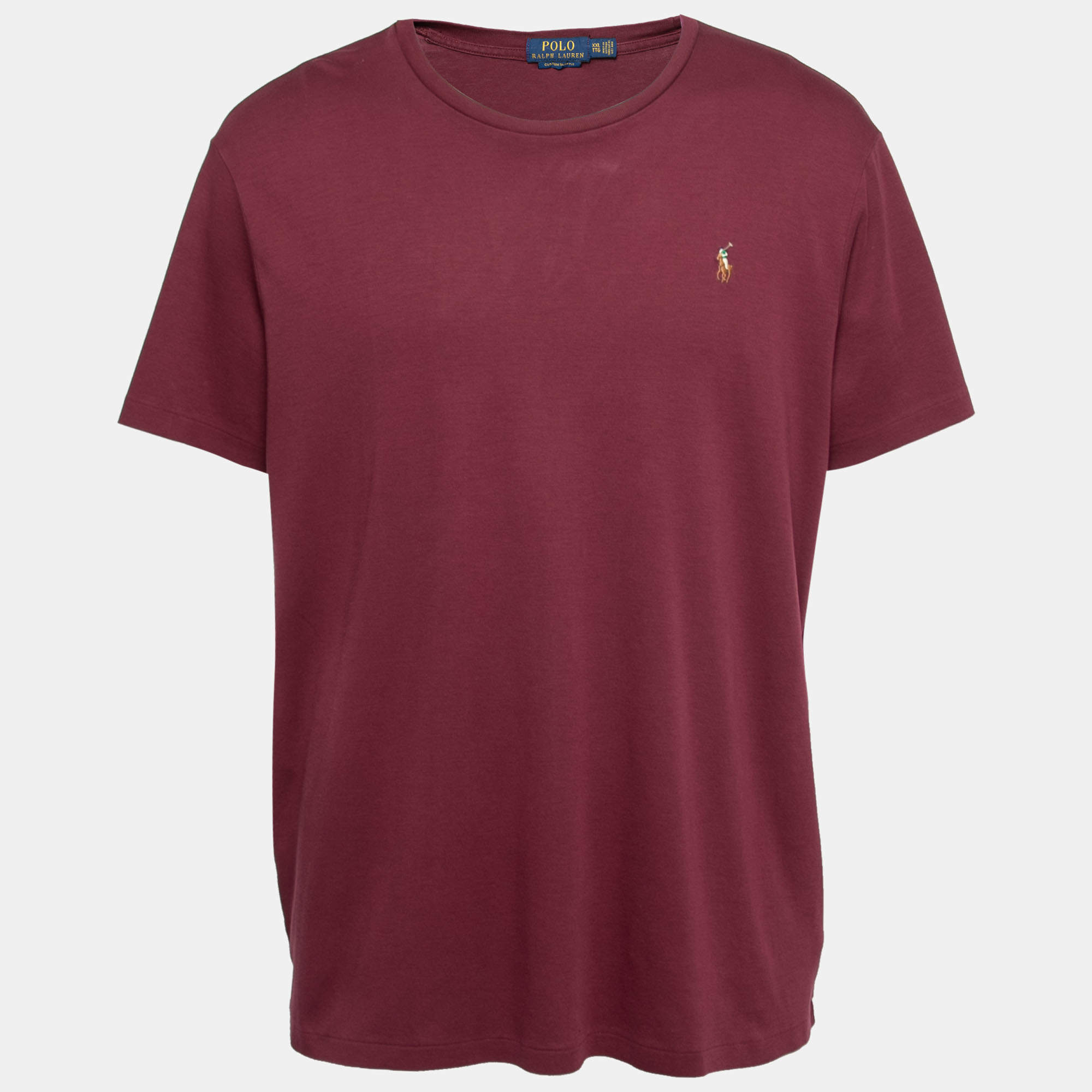 Pre Owned Polo Ralph Lauren Burgundy Cotton Short Sleeve Custom Fit T-Shirt XXL