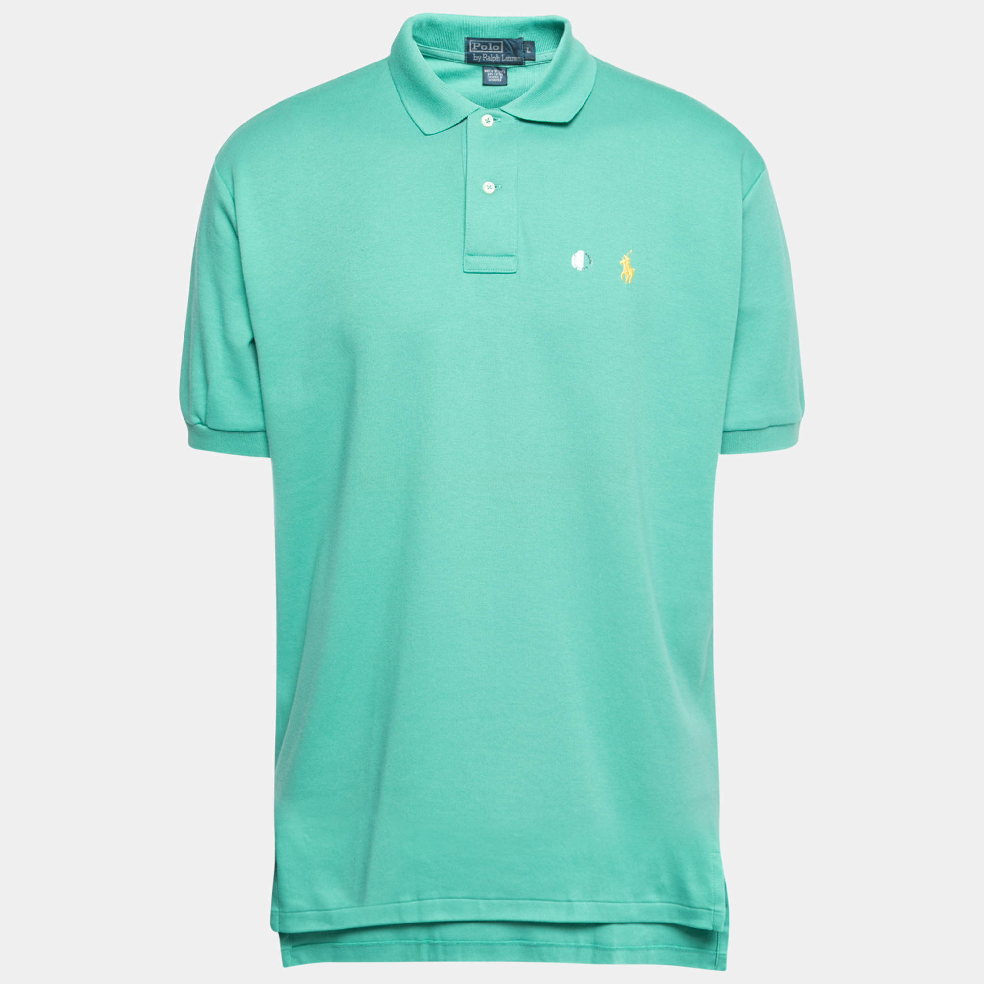 Pre Owned Polo Ralph Lauren Green Cotton Polo T-Shirt L