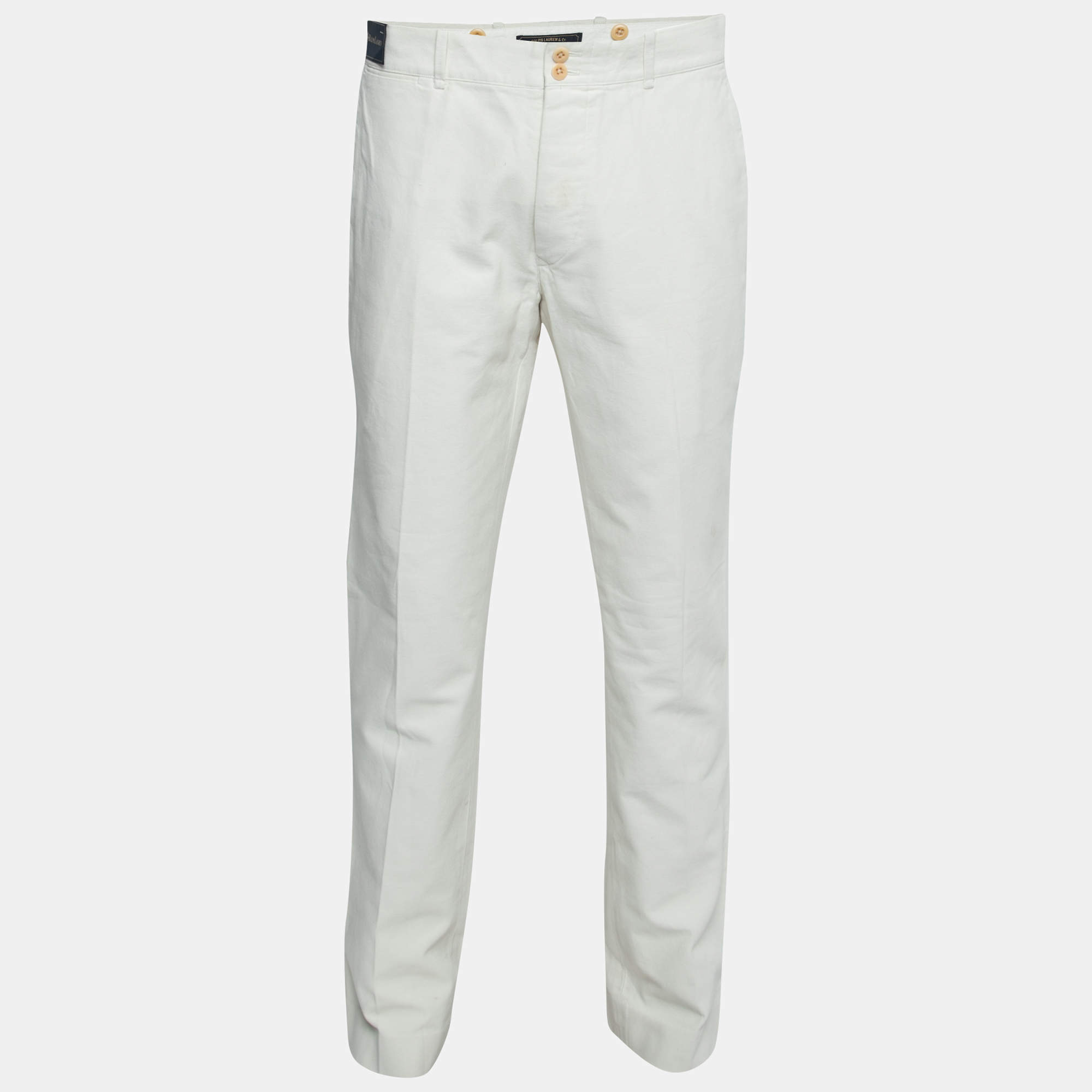 مملوكة مسبقًا Polo Ralph Lauren Cream Cotton Canvas Trousers Waist 34