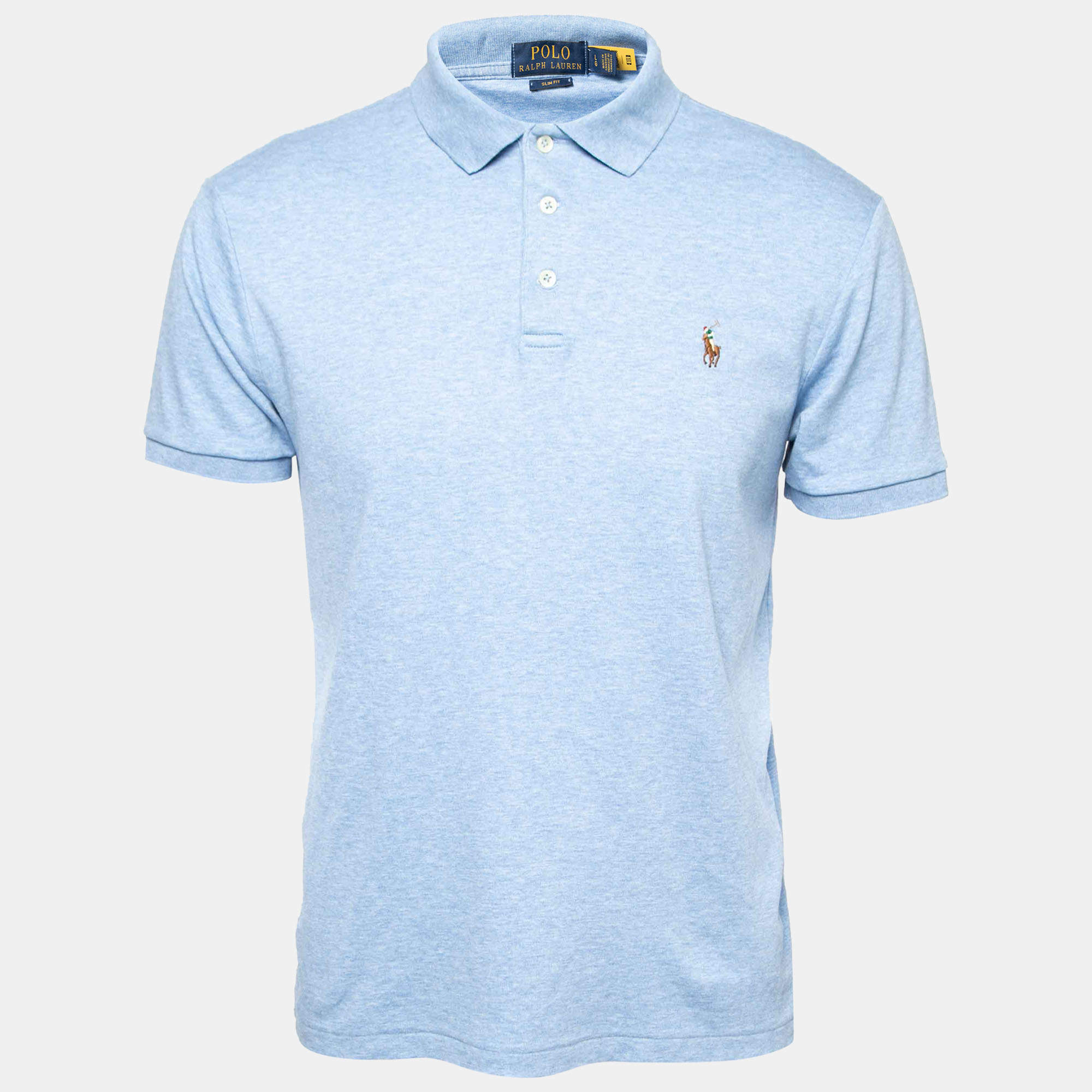 Pre Owned Polo Ralph Lauren Blue Cotton Polo T-Shirt L