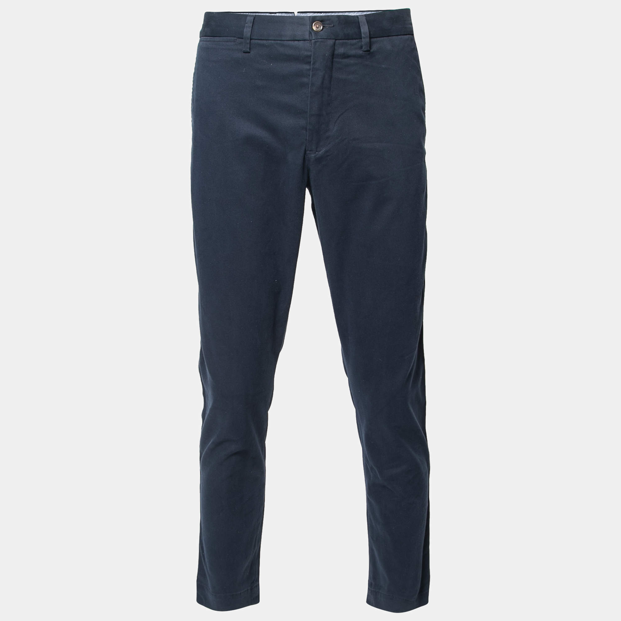 مملوكة مسبقًا Polo Ralph Lauren Navy Blue Cotton Trousers L Waist: 35"
