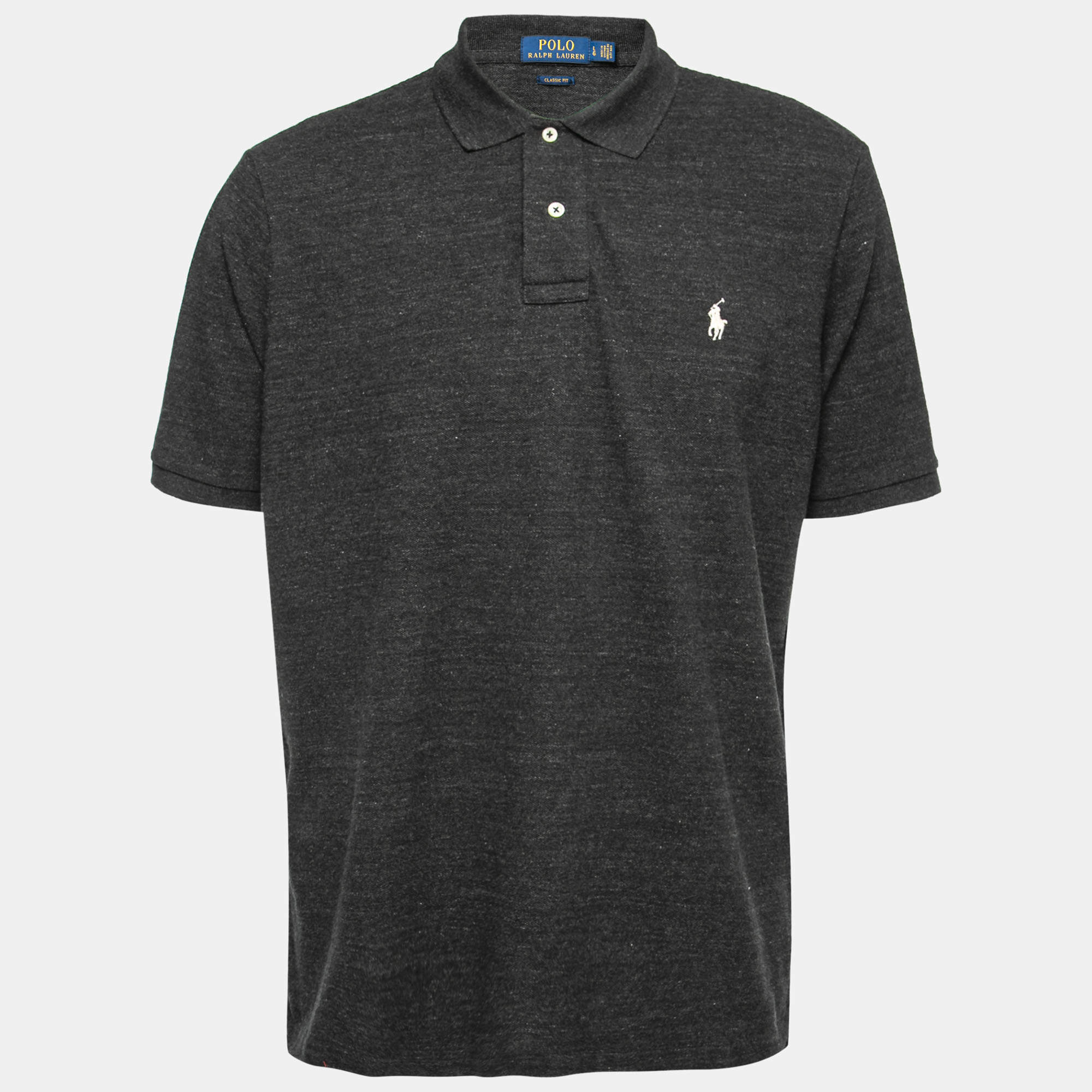 مملوكة مسبقًا Polo Ralph Lauren Charcoal Grey Cotton Polo T-Shirt L