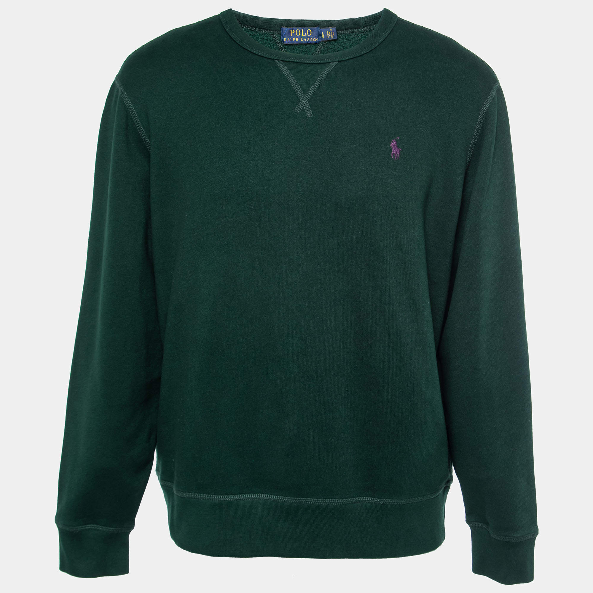 Pre Owned Polo Ralph Lauren Green Cotton Long-Sleeve Sweatshirt L